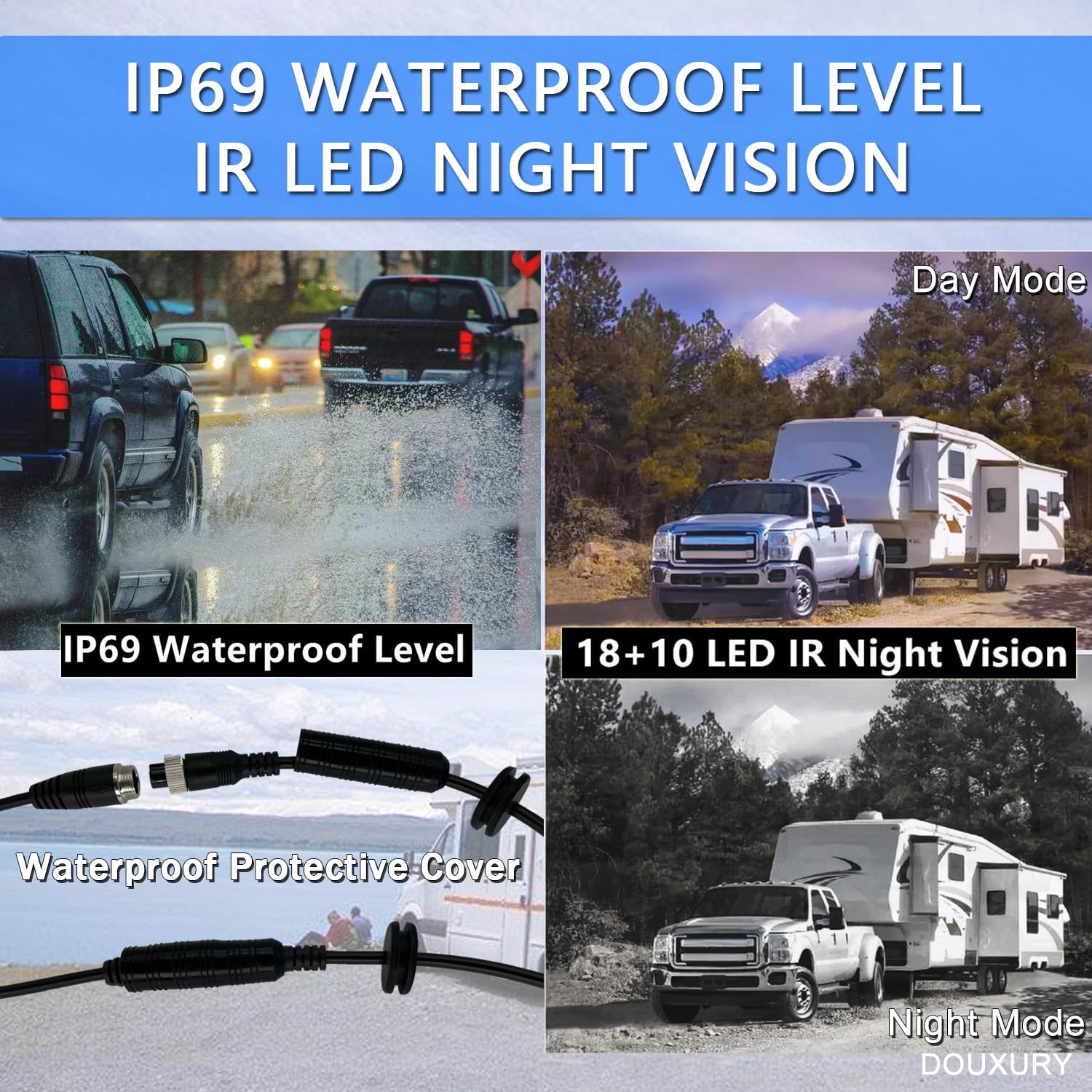 Rv Backup Camera System With 7'' Quad Split 1080P Monitor For Truck Trailer Semi Camper Bus & 4 Ahd Rear Side View Camera With D