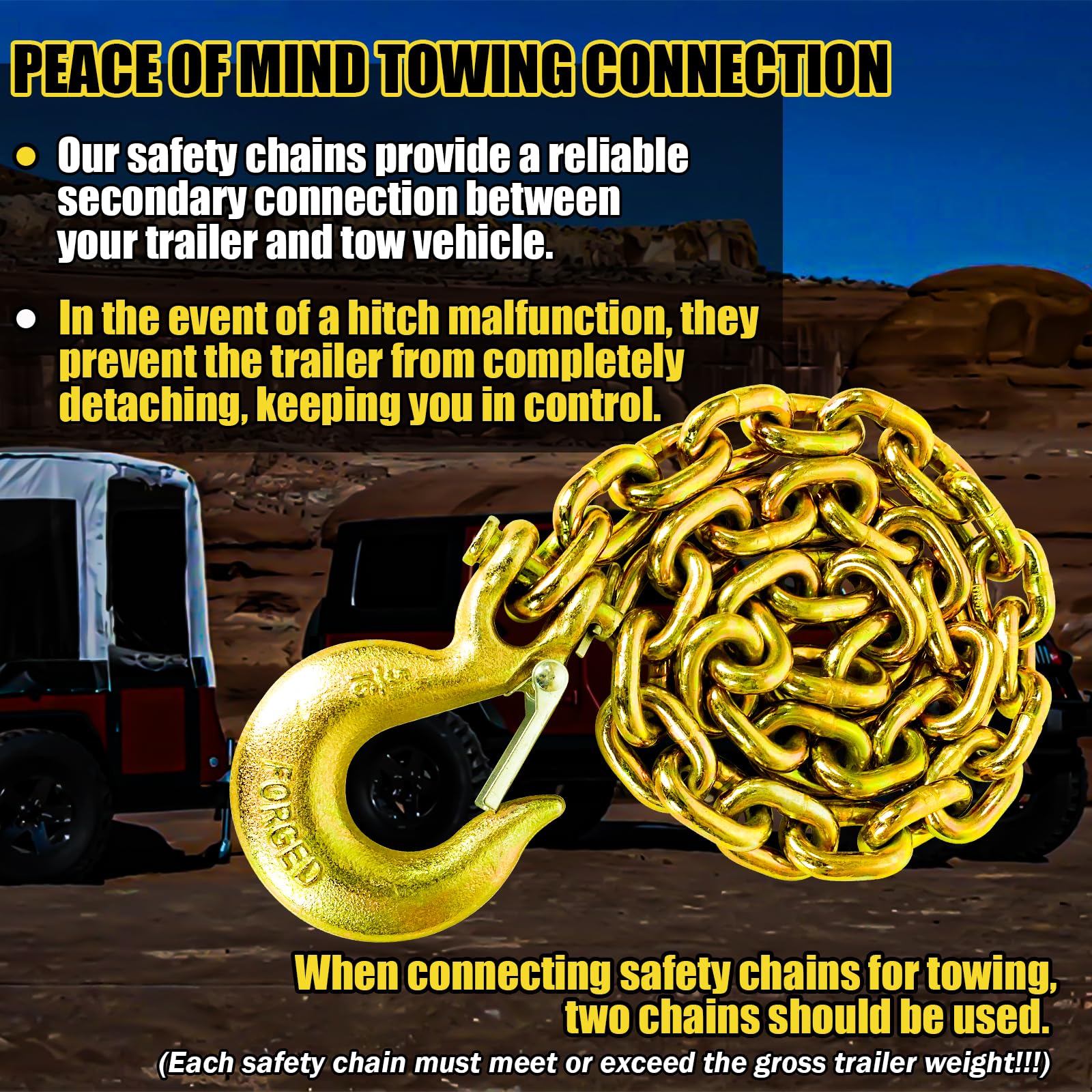 Fithoist G80 Trailer Safety Chain With 5/16'' Clevis Snap Hook - 36 Inch Heavy Duty Chain, 2-Pack, Wll 21,000 Lbs For Towing