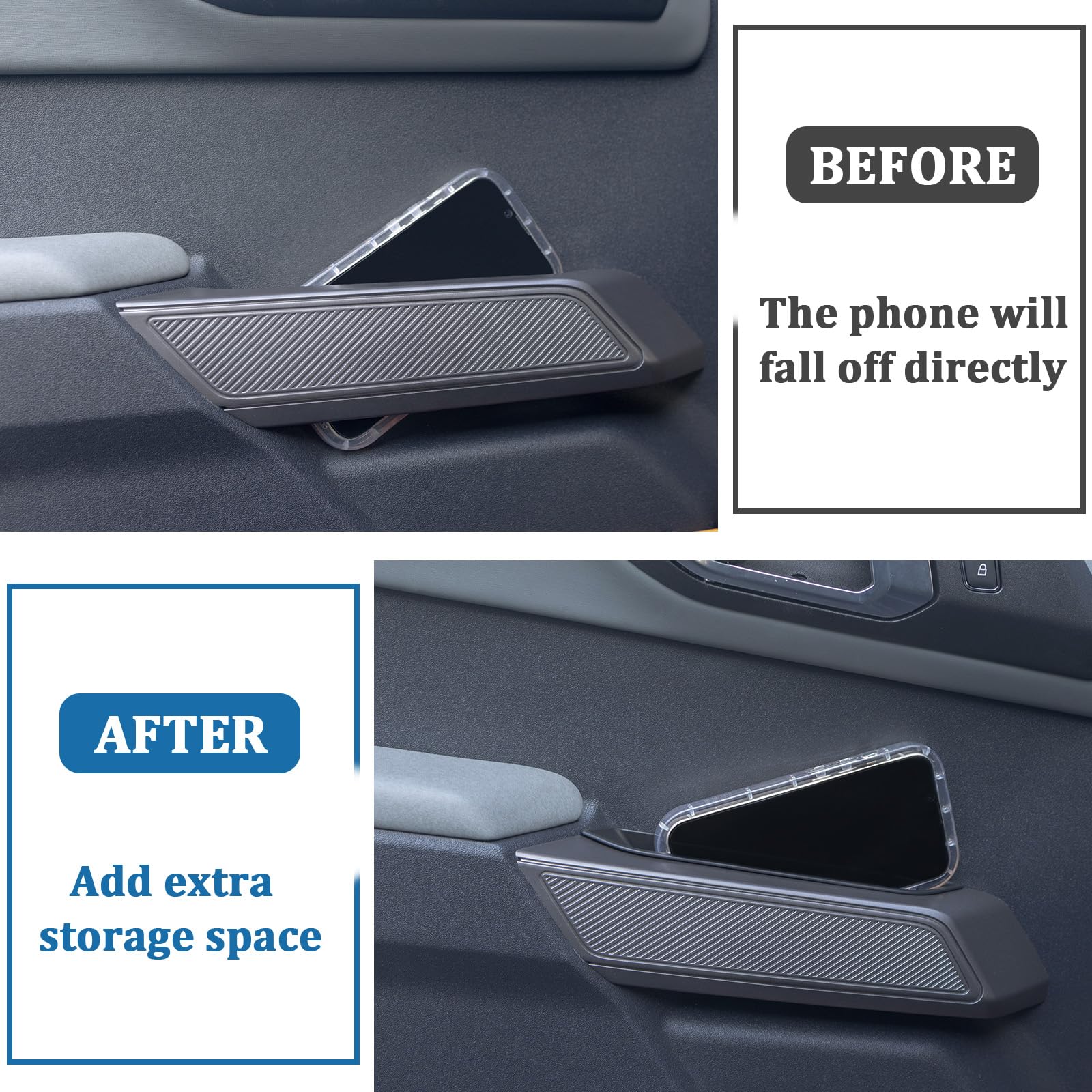 TOPINSTALL 4 Door Handle Storage Box Compatible with Ford Bronco 2021-2025 Accessories, Phone Holder Front and Rear Door Grab Ha