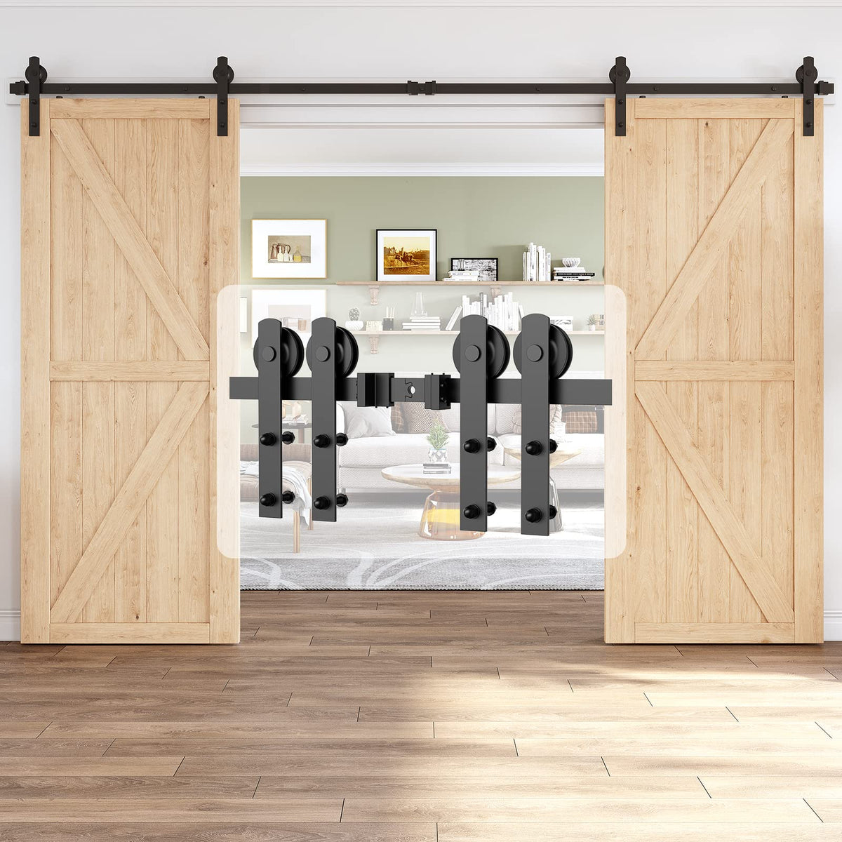 Homlxalx 12Ft Heavy Duty Sturdy Sliding Barn Door Hardware Kit, Double Door-Smoothly And Quietly, Easy To Install And Reusable - Fit 1 3/8-1 3/4' Thickness & 36' Wide Door Panel, Black (I Shape)