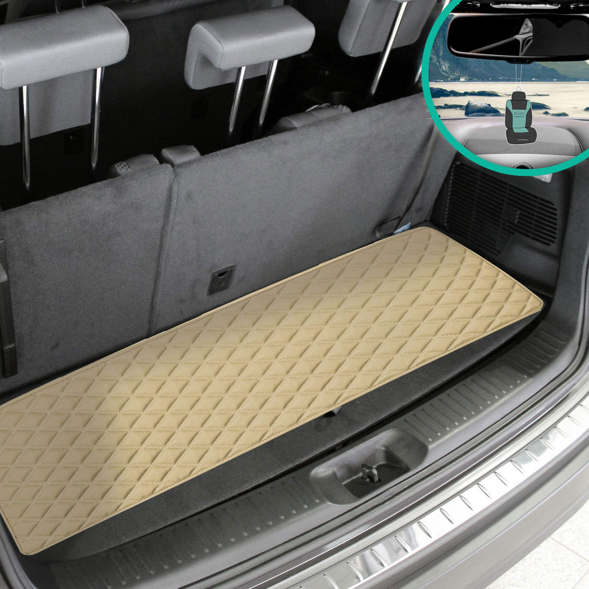 Fh Group F16501 Deluxe Heavy-Duty Faux Leather Multi-Purpose Cargo Liner, Diamond, 14   , Beige Color W. Gift- Fit Most Car, Tru