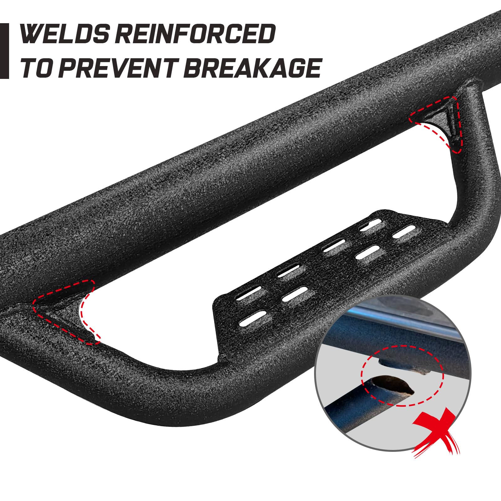 SMANOW Running Boards - 3 Inch Step Bars, Dual-Stage Textured Black Powder, Compatible with 2002-2008 Dodge Ram 1500 & 2003-2009 Ram