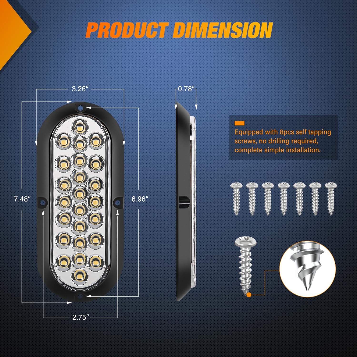 Nilight 6Inch Oval Tail Light 2Pcs White 24Led Back Up Reverse Lights Surface Mount Marker Sealed Ip67 Waterproof Taillight For