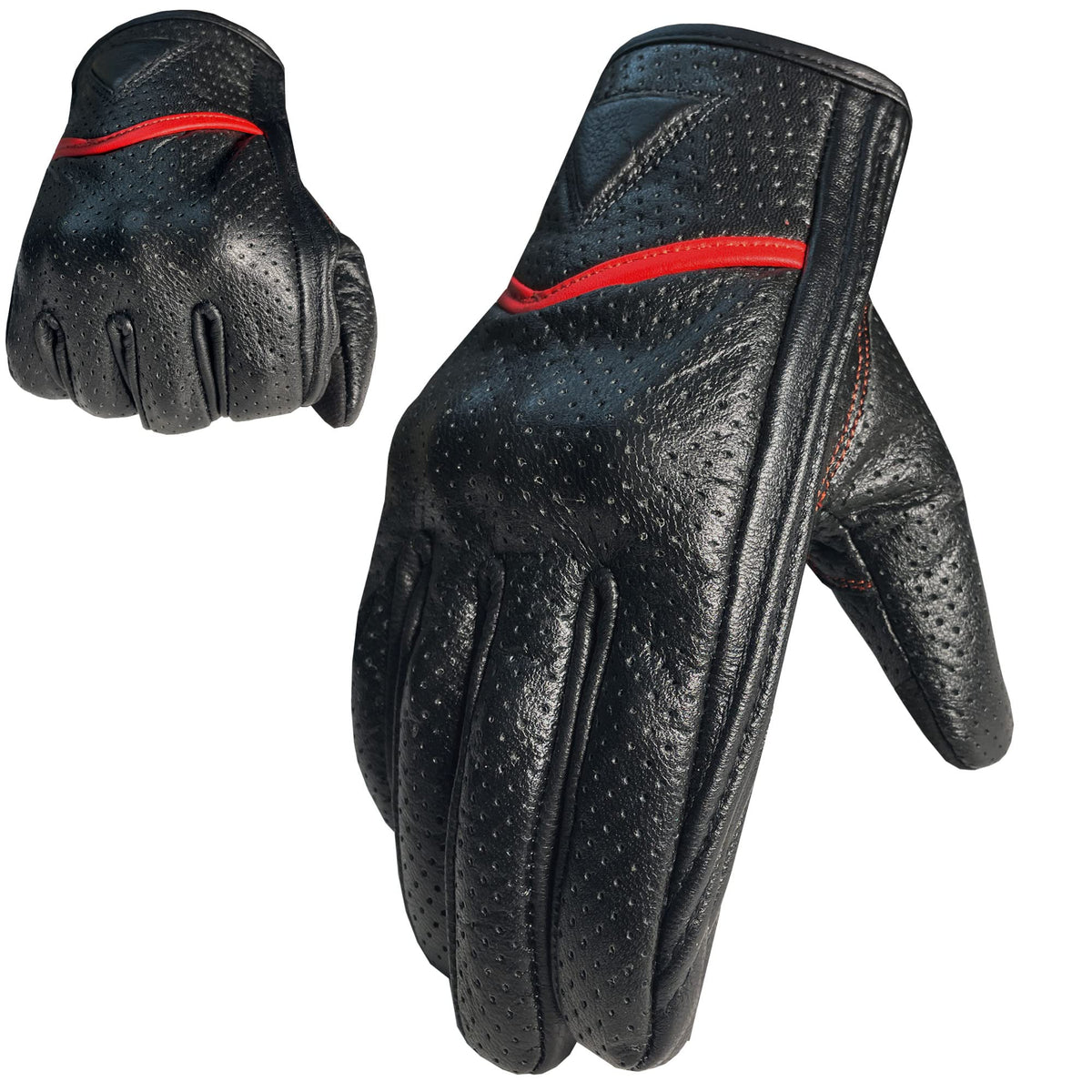Jackets 4 Bikes Men's Premium Leather Street Motorcycle Protective Cruiser Biker Gel Gloves Perforated BlackRed M