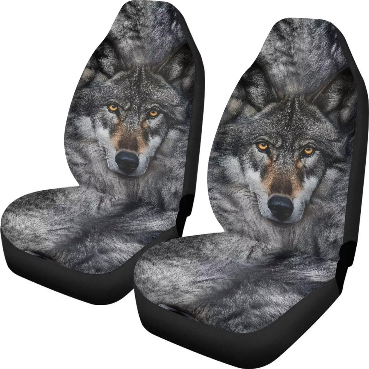 Buybai 2 Pack Wolf Car Seat Cover Set Durable Grey Car Cover Set Anti-Slip Seat Cushion Cover Accessories Fit Most Truck Vehicle
