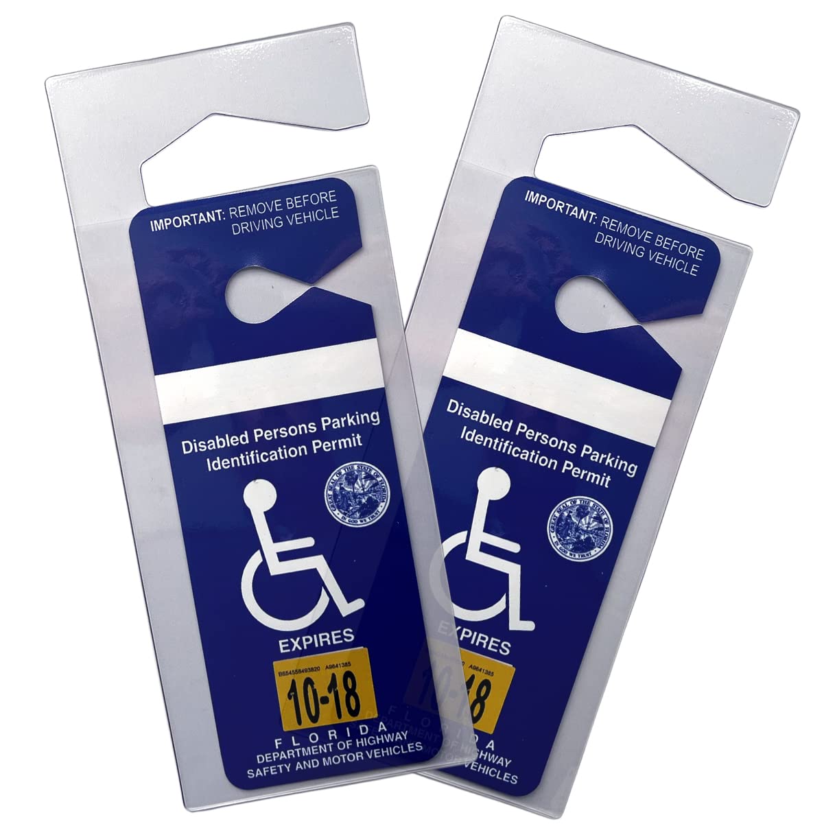 2 Pack - Clear Handicap Parking Placard Protective Holder - Rear View Mirror Disability Permit Hanger - Hard Flexible Plastic Construction - Handicapped Car Tag Cover By Specialist Id