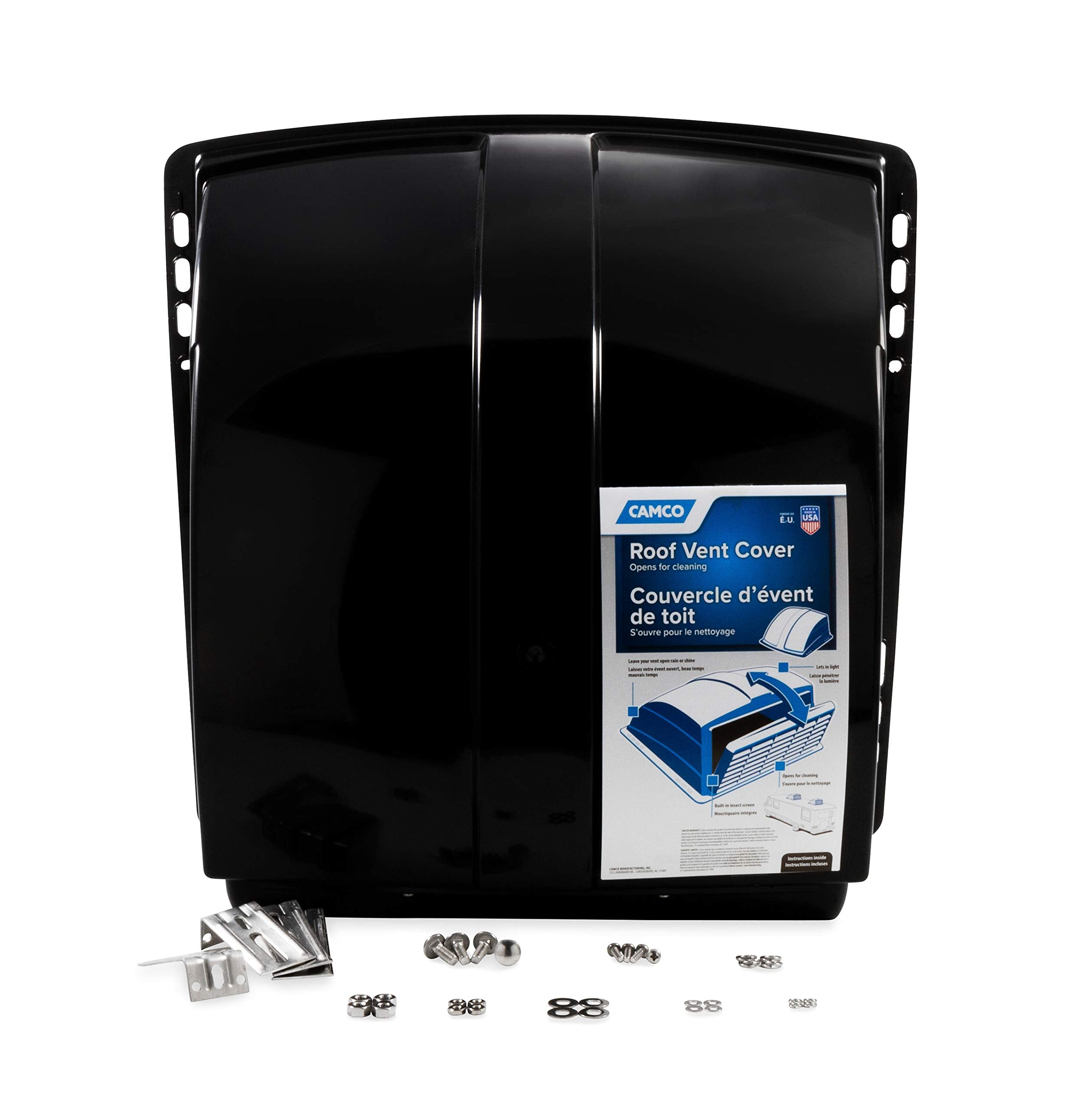 Camco Standard Roof Vent Cover, Opens for Easy Cleaning, Aerodynamic Design, Easily Mounts to RV with Included Hardware-Black (4