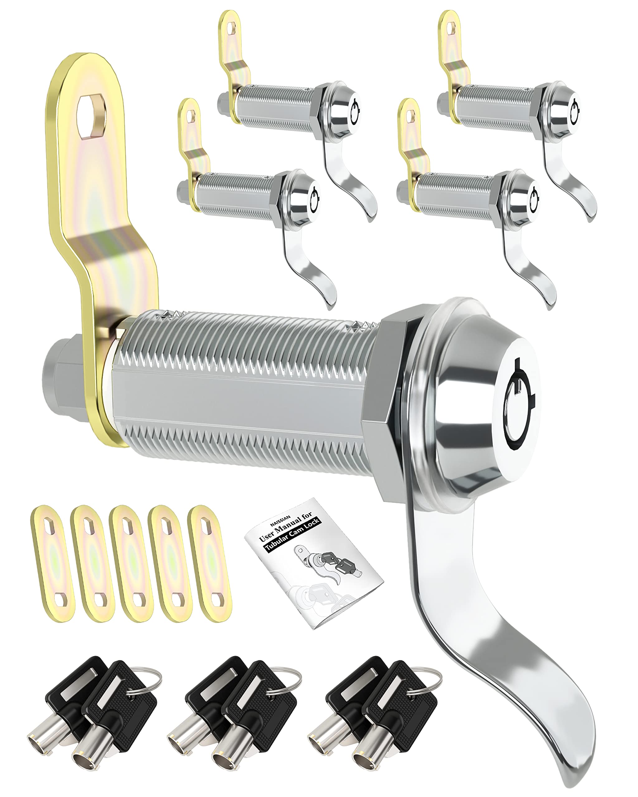 Naissian Rv Locks For Storage Door 1 1/2 Inch, Camper Storage Locks For Travel Trailer Compartment Cabinet Drawer With Keys 1 1/2', Pack Of 5 Locks With 6 Keyed Alike With Manual