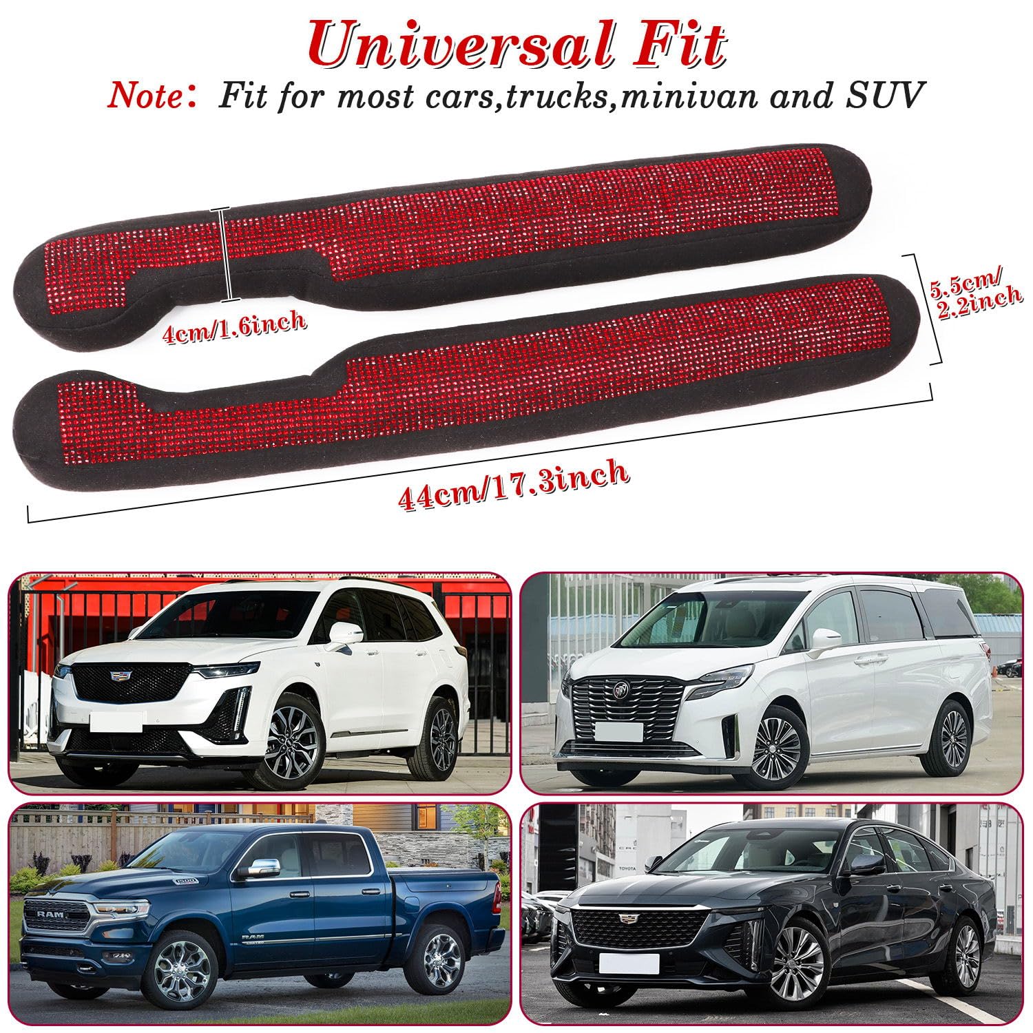 Tobequeen Car Seat Gap Filler Red Bling Car Accessories For Women Universal Fit For Car Truck Suv, 2 Pack Handmade Crystal Rhine