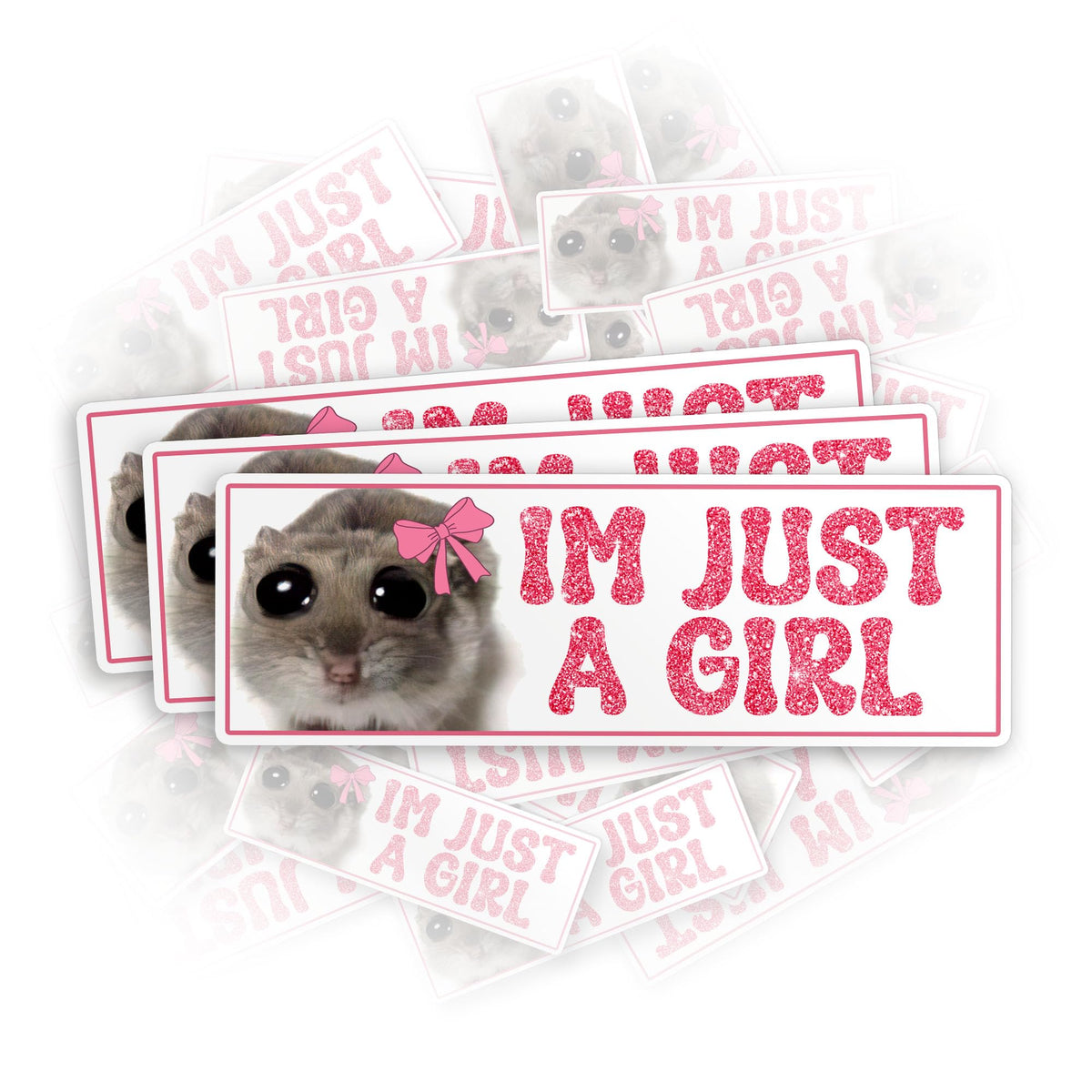 (3Pcs) I'm Just a Girl Sticker Funny Hamster Meme Sad Cute for Car 3'' Die-Cut Waterproof Vinyl Sticker for Hard Hat Laptop Wate