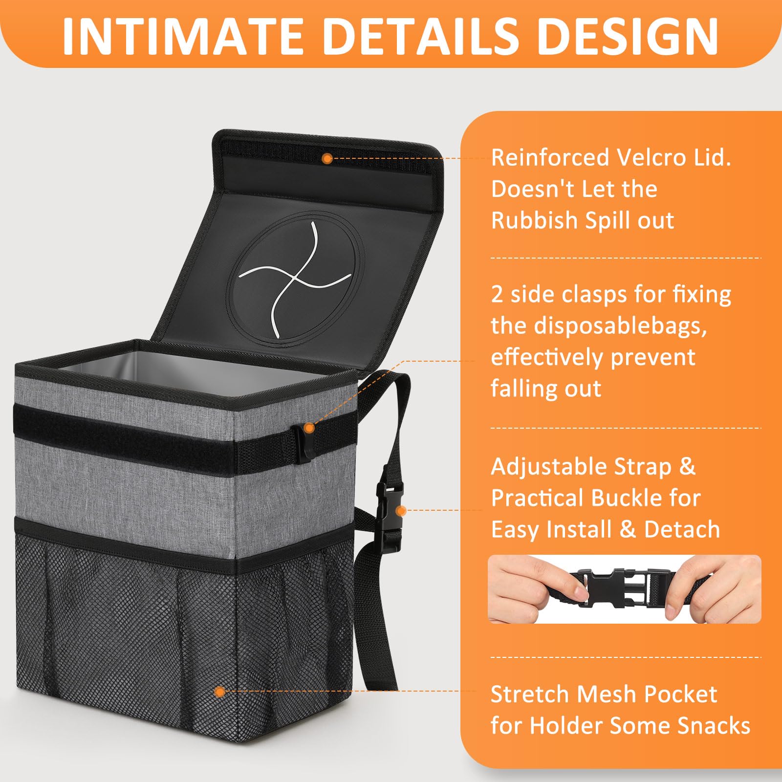 Vankor 3 Gallons Car Trash Can With Lid, Car Trash Bag Bin Hanging Waterproof Automotive Garbage Cans Leak Proof Vehicle Can Gre