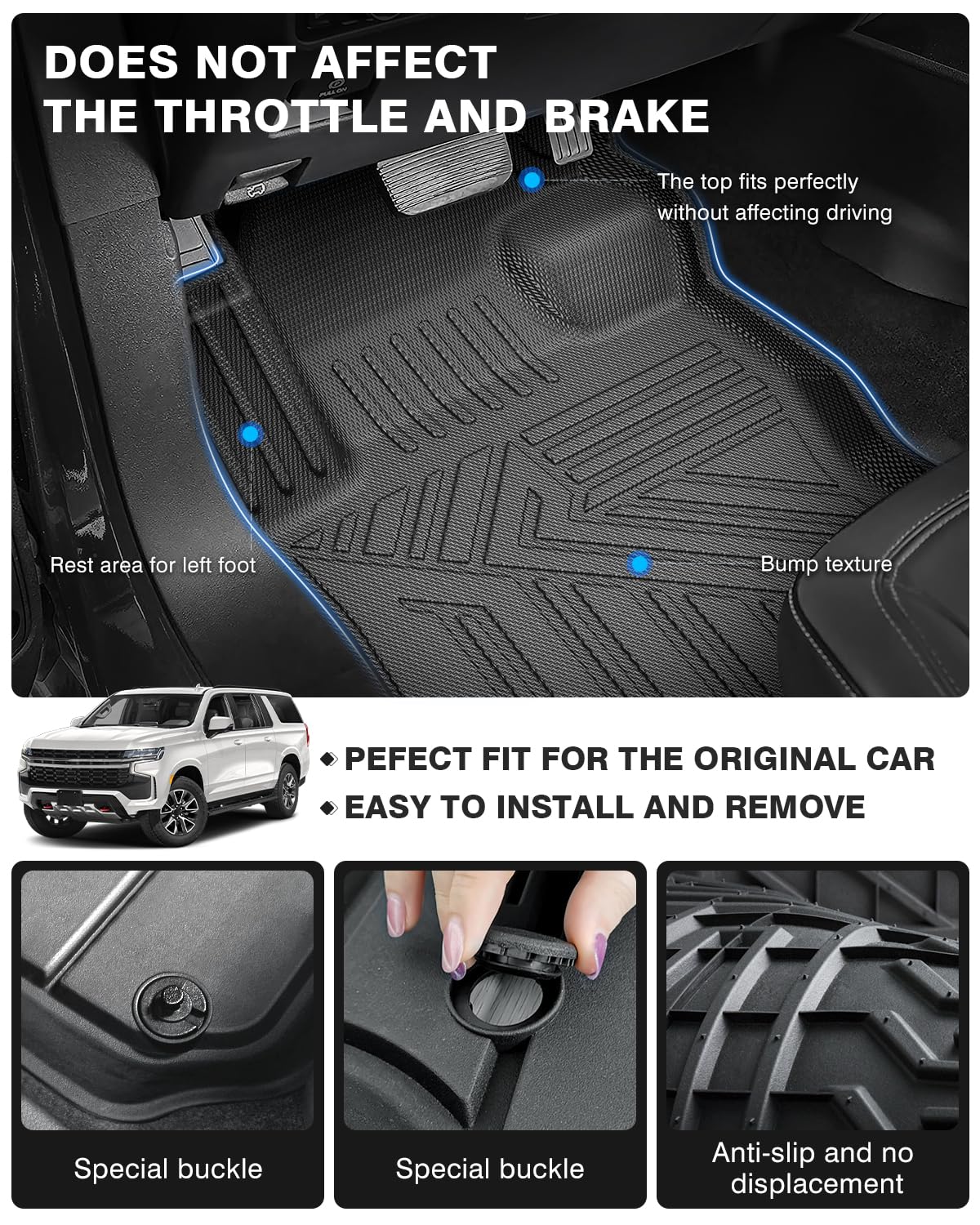 Powerty Floor Mats & Cargo Liner For 2021-2024 2025 Chevy Chevrolet Suburban/Gmc Yukon Xl 8 Seats Accessories Floor Mats 2 Row L