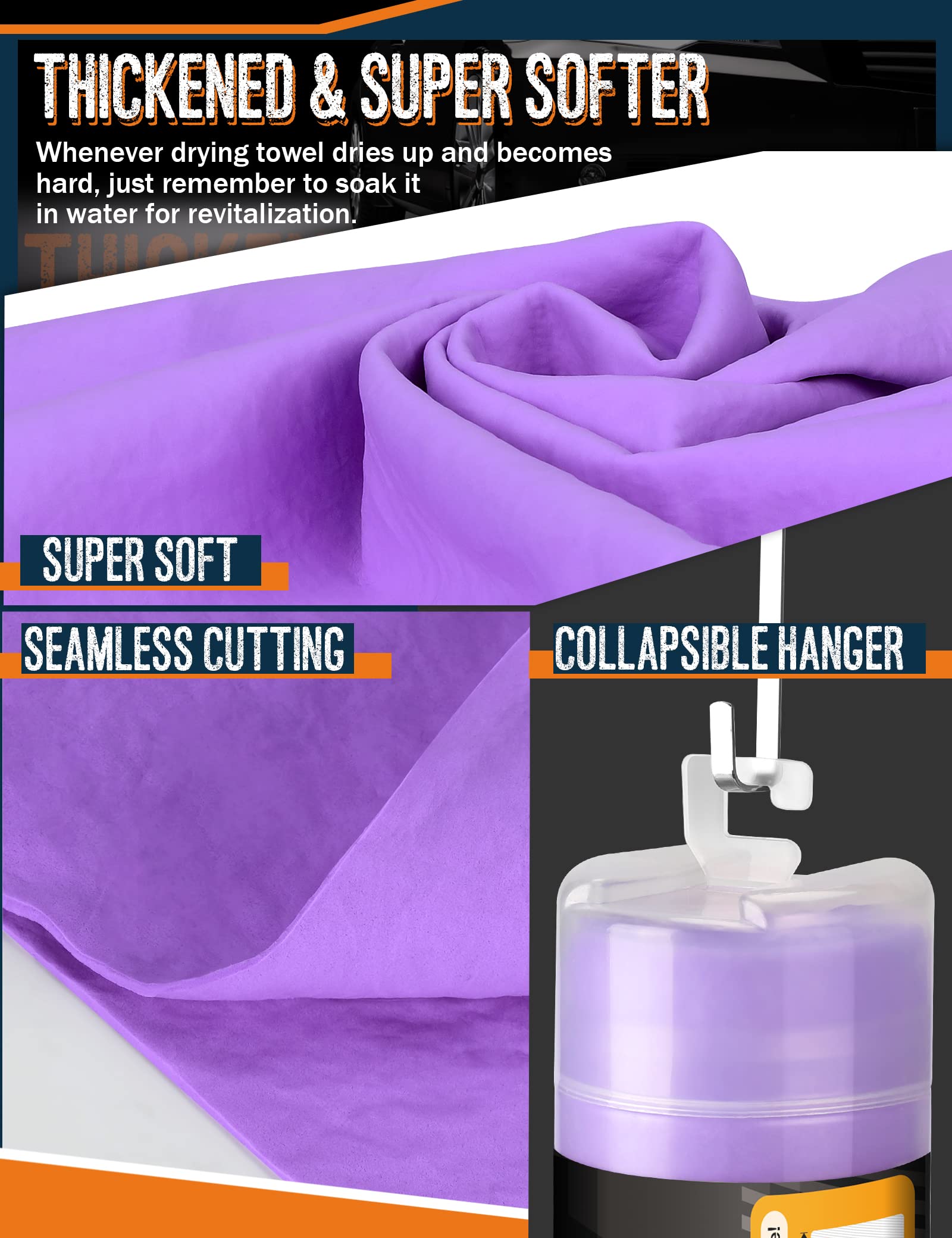 Premium Car Drying Towel, Super Absorbent 26 ''X17 '' Large Chamois Cloth Shammy Towel For Vehicle, Reusable Chamois Shammy Clot