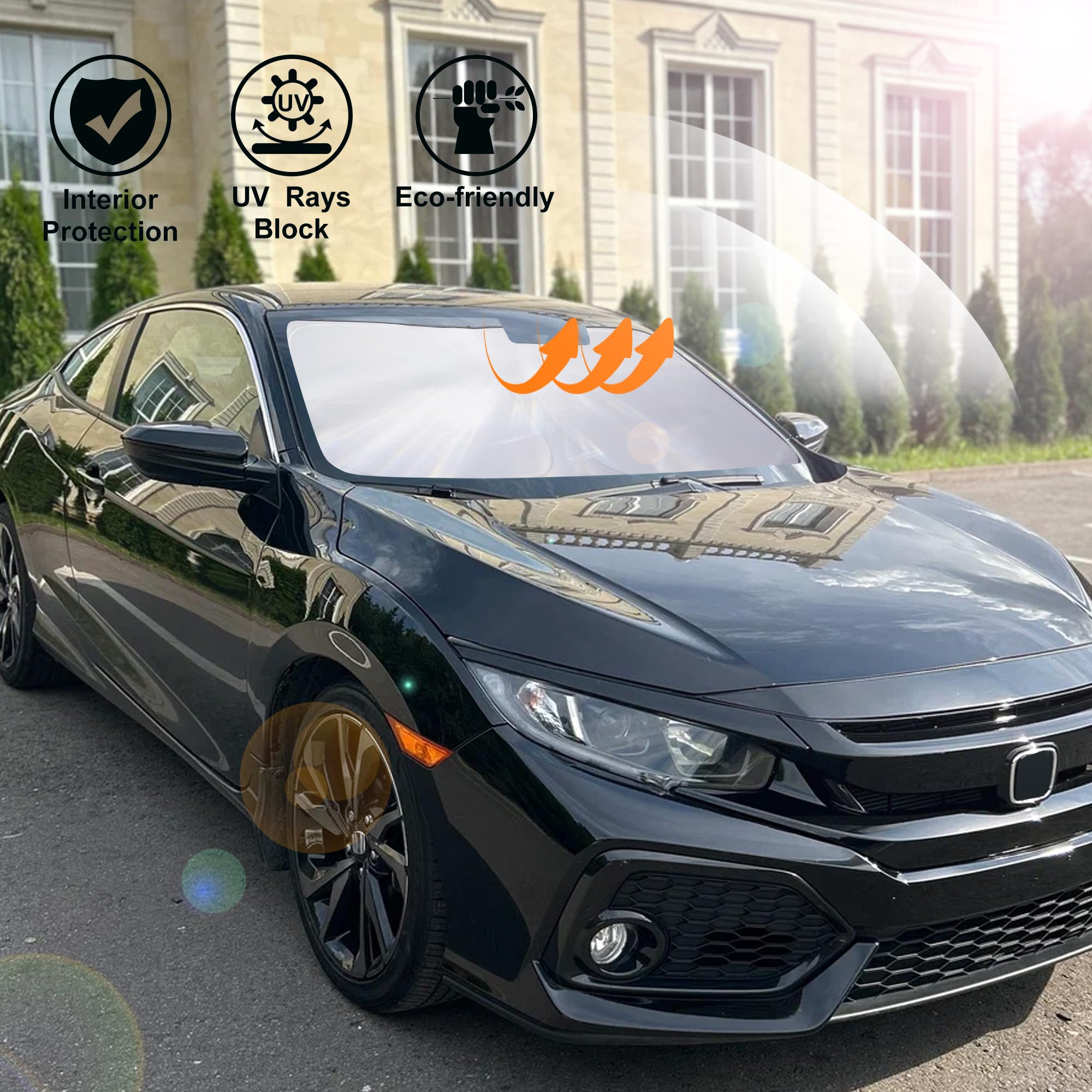Windshield Sun Shade Custom Fit For 2016-2021 Honda Civic Accessories Sunshade Protect Car From Sun Rays & Heat Damage Keep Cool
