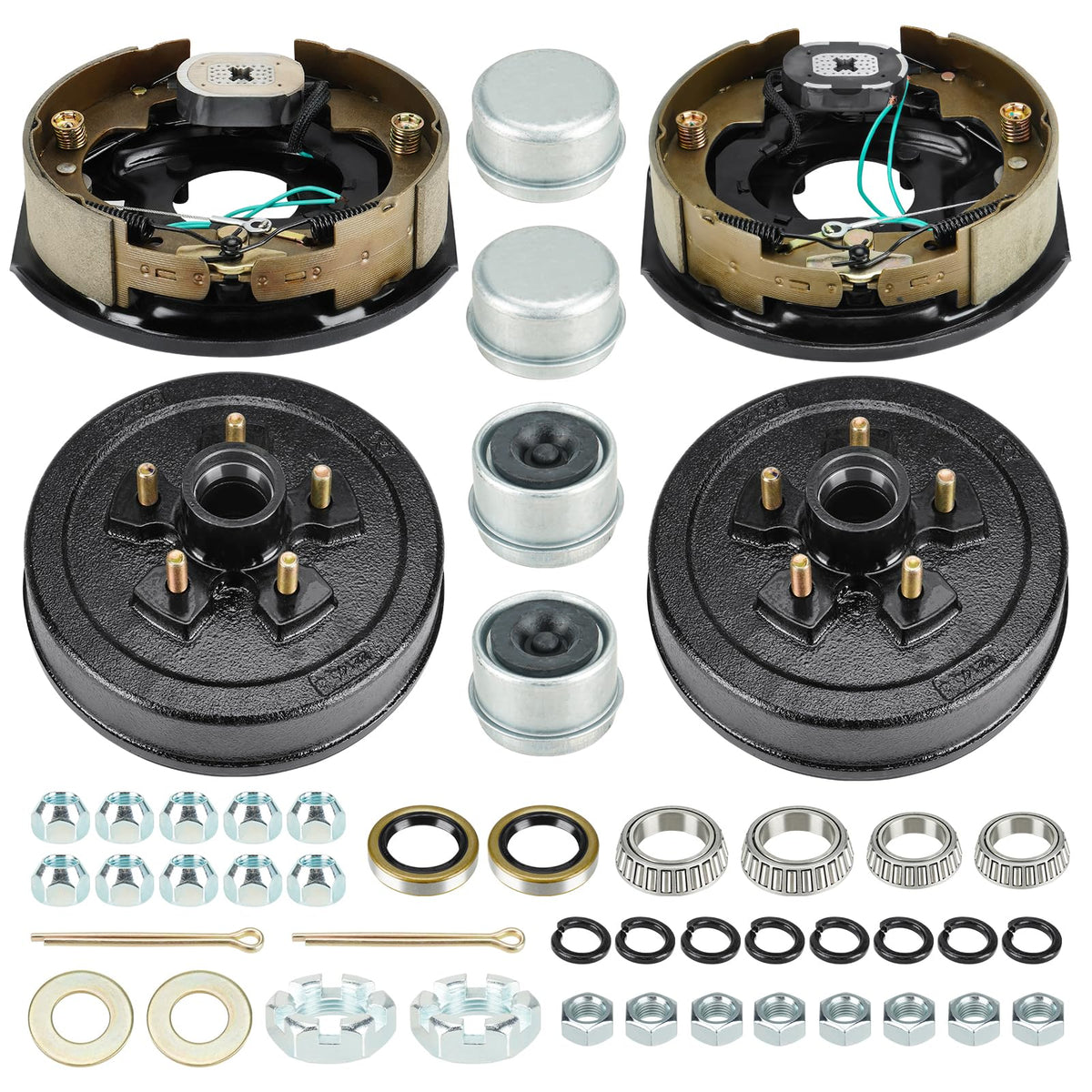 5 on 4.5'' Bolt Circle Drum Kits w/ 10'' x 2-1/4'' Left and Right Self-Adjusting Electric Brake for 3,500lbs Trailer Axle