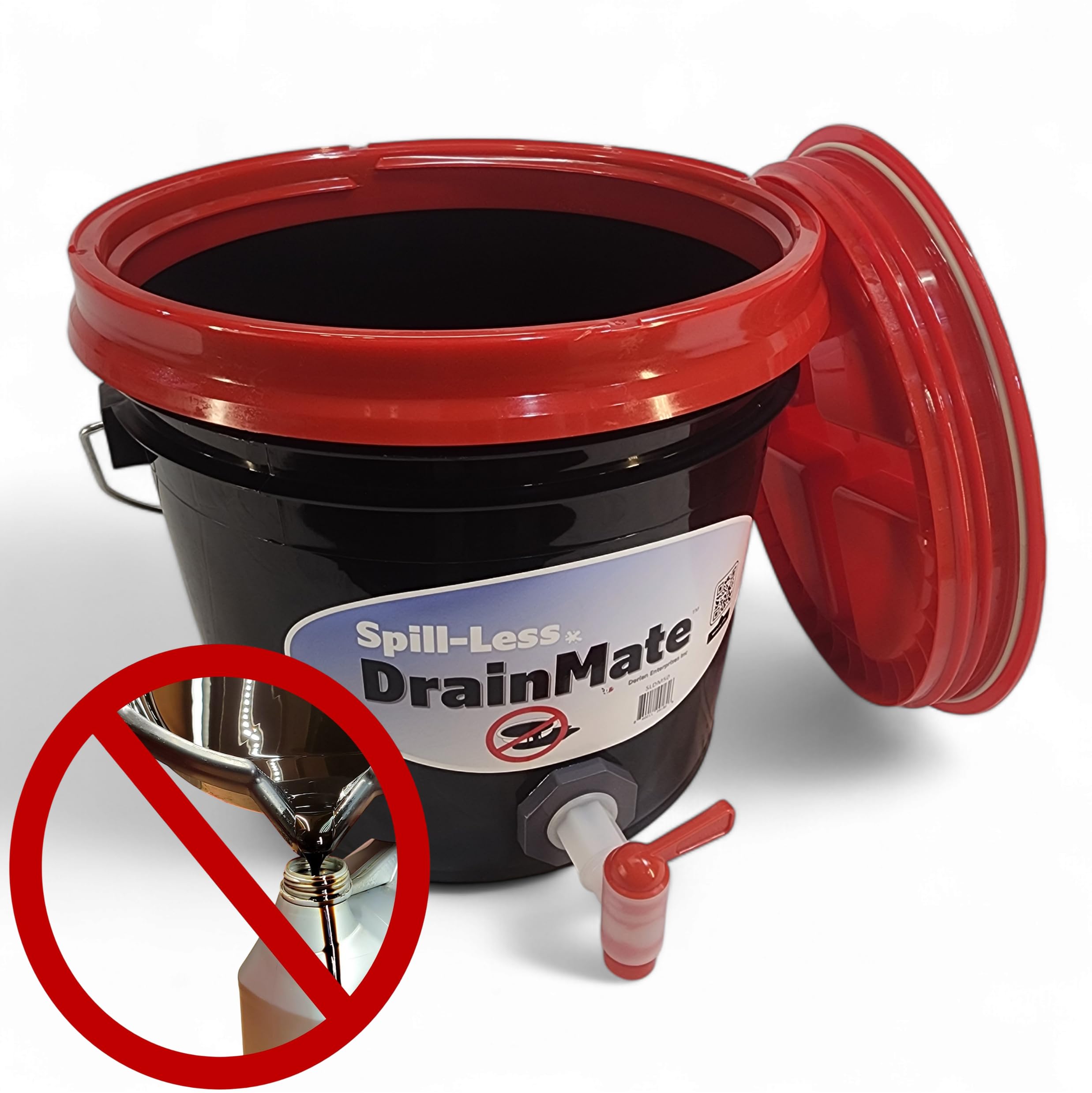Spill-Less DrainMate 14 Quart Oil Drain Container/Oil Drain Pan, Sealed Lid for Easy Transport, On-Off Spigot for Precise Fluid 