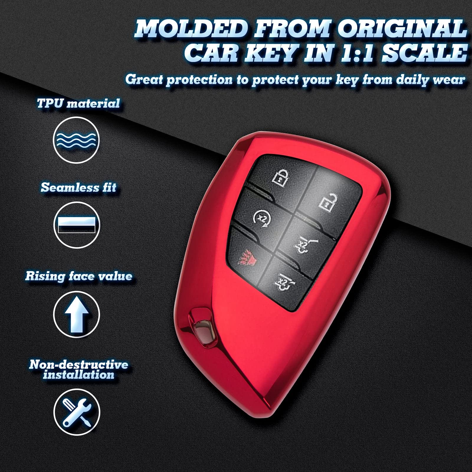 X Xotic Tech Red Soft Tpu Key Fob Shell Full Cover Case W/Red Keychain, Compatible With Chevrolet Suburban Tahoe Or Buick Or Gmc Yukon Denali 2021-2025 Smart Keyless Entry Key Gm-13541565/13537962
