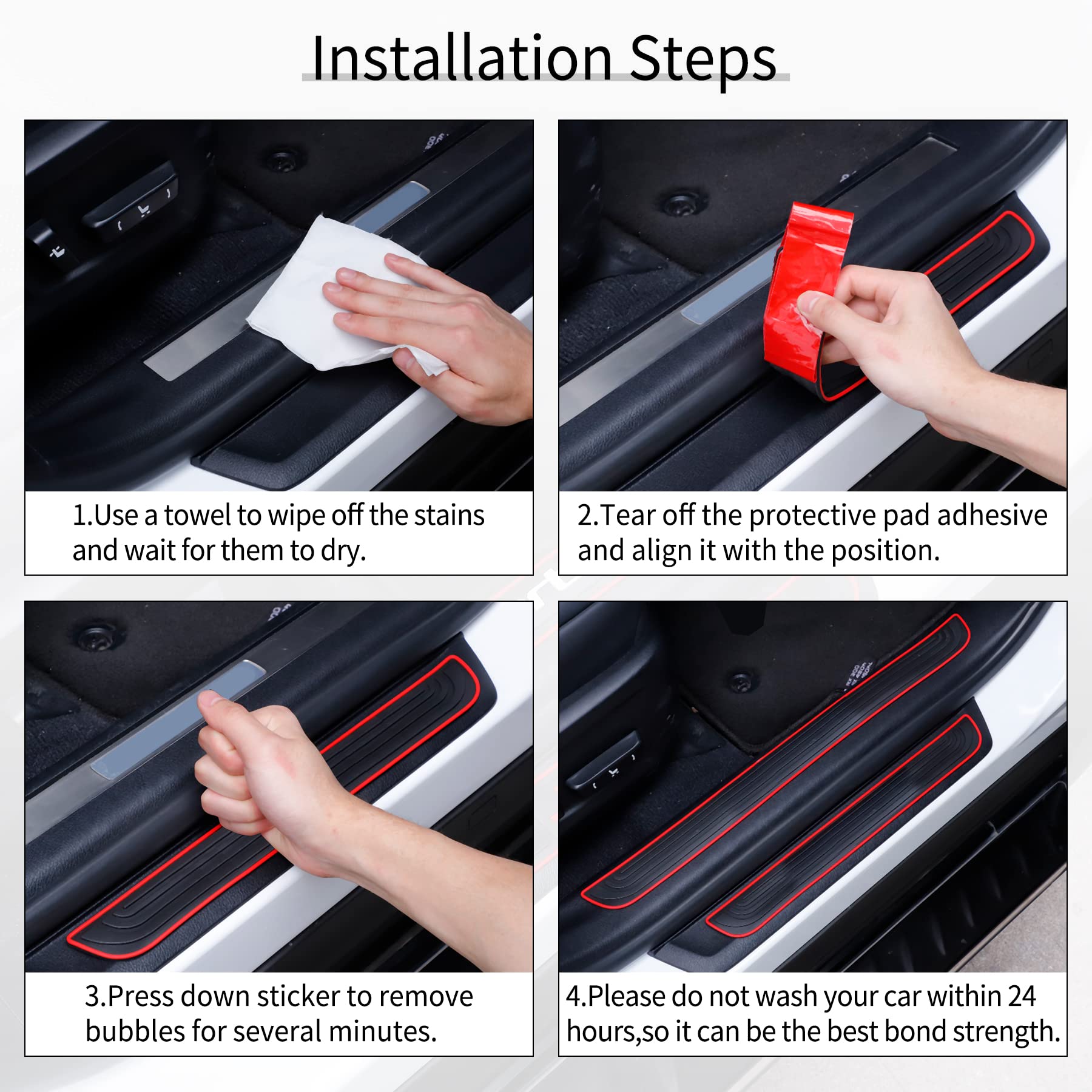Singaro Car Door Threshold Protection, 4Pcs Door Edge Step Dust Shield Cover, Door Width 23.6X2.36Inch Car/Suv Universal Rubber