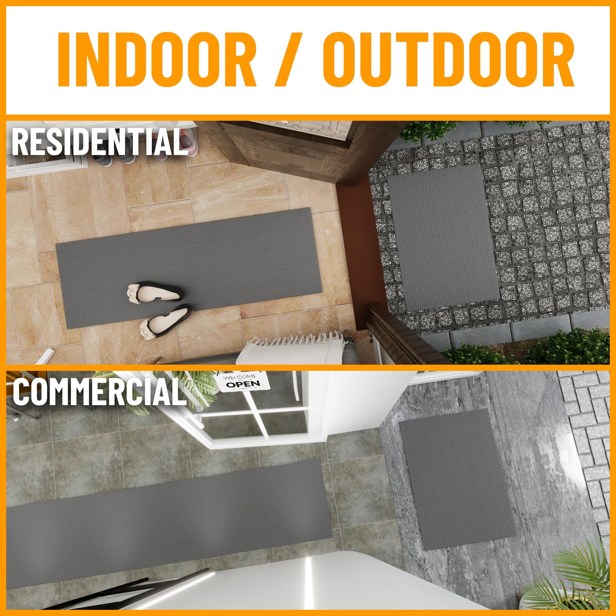 Scrape Rib Solid Design Non-Slip Rubberback 3X7 Indoor/Outdoor Waterproof Runner Rug For Hallway, Kitchen, Living Room, Garage,