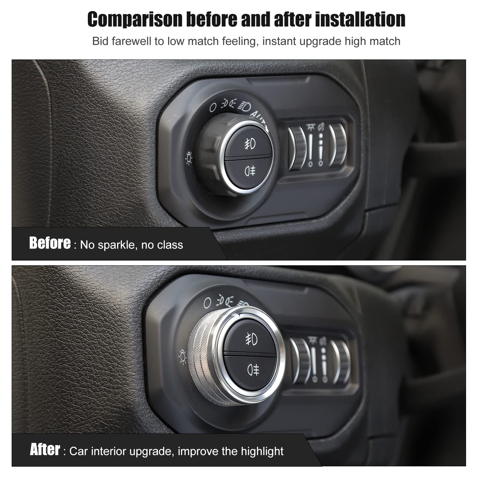 Voodonala Air Conditioner Headlight Switch Knob Trim For 2018-2023+ Jeep Wrangler Jl Jlu Gladiator Jt,Aluminum Alloy 4Pcs(Only F