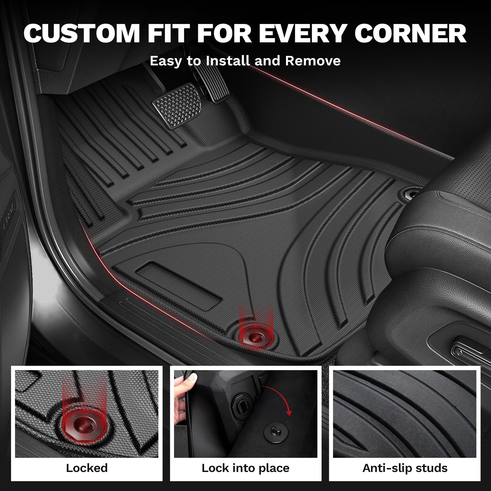 Powerty Floor Mats For Honda Cr-V 2023 2024 2025(Include Hybrid) Accessories All Weather Car Floor Mats, 3D Tpe Anti-Slip Liners