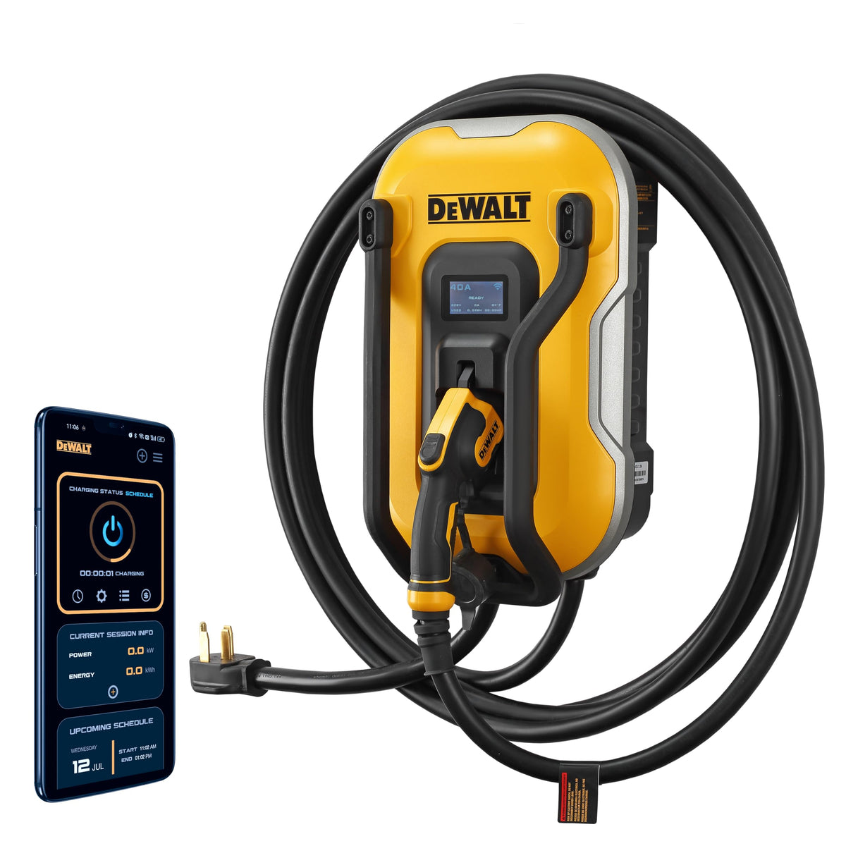 DEWALT Electric Vehicle Level 2 EV Charger up to 40 Amps 240V, App Control Bluetooth & Wi-Fi, CSA Certified Indoor/Outdoor NEMA 