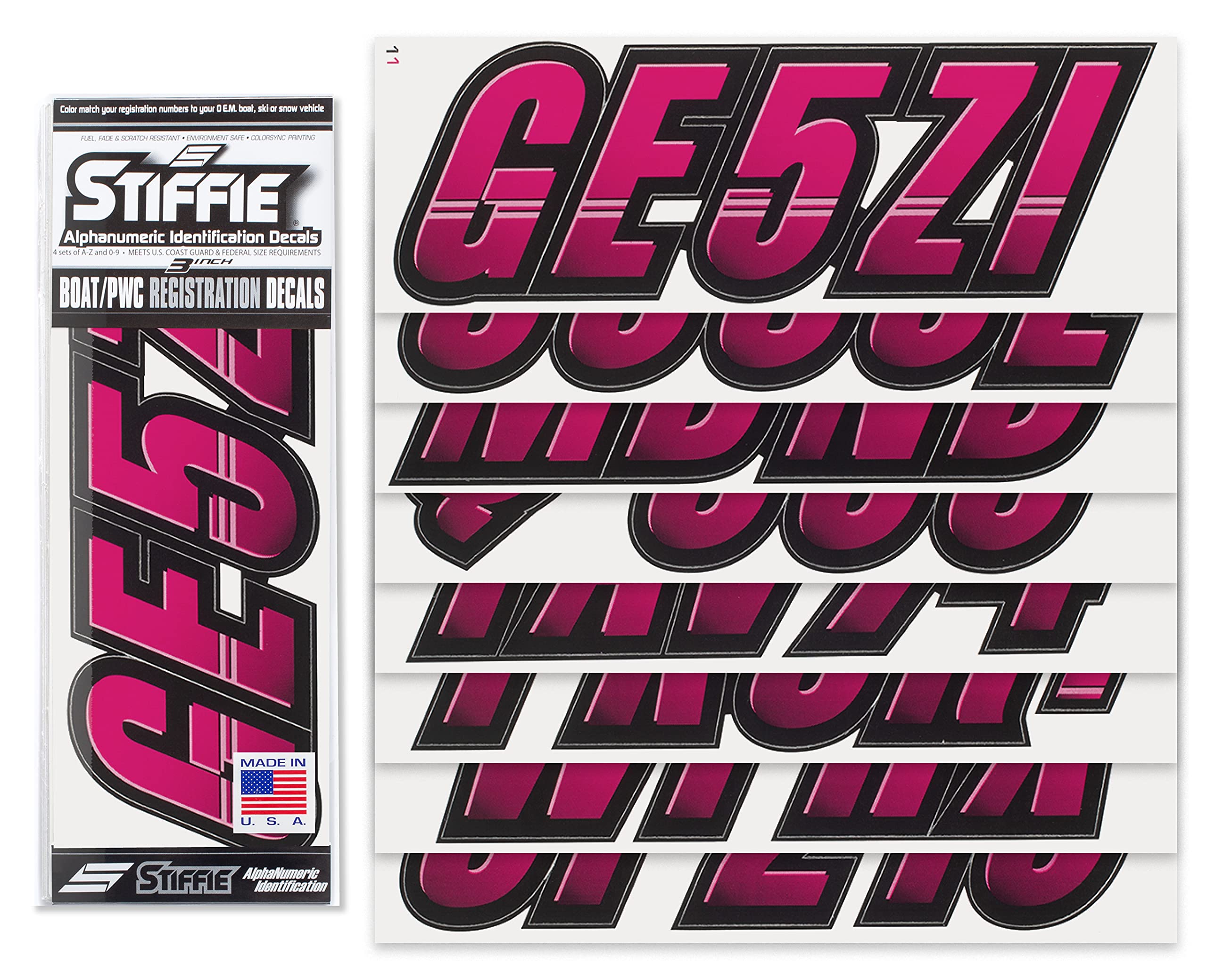 Stiffie Techtron Berry/Black 3 '' Boat & Pwc Registration Decals  Numbers Letters Stickers