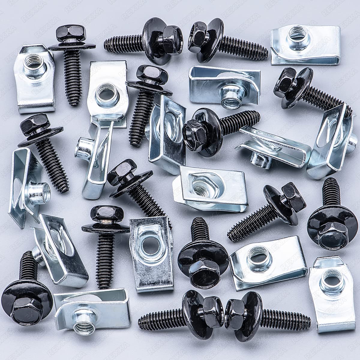 Rexka 15 Sets M6-1.0 Extruded U Nut & Body Bolts Screw Kits For Gm Ford Chevy Buick Gmc Cadillac Hummer Oldsmobile Pontiac Satur