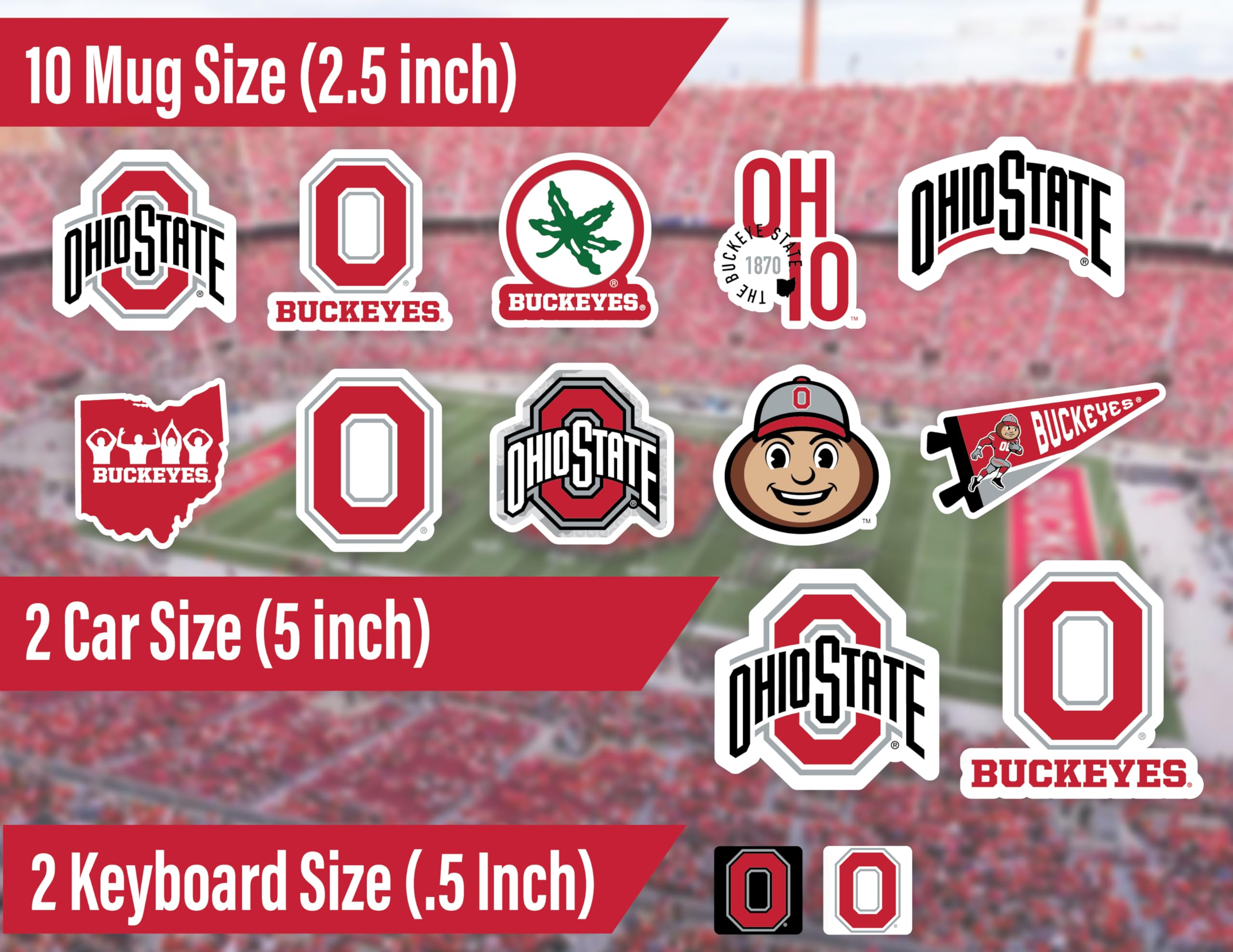 Ohio State Stickers (14 Stickers) 2 Large 5'' For Car Windows 10 Medium 2.5'' For Water Bottles Laptops Phones And 2 Mini Keyboa