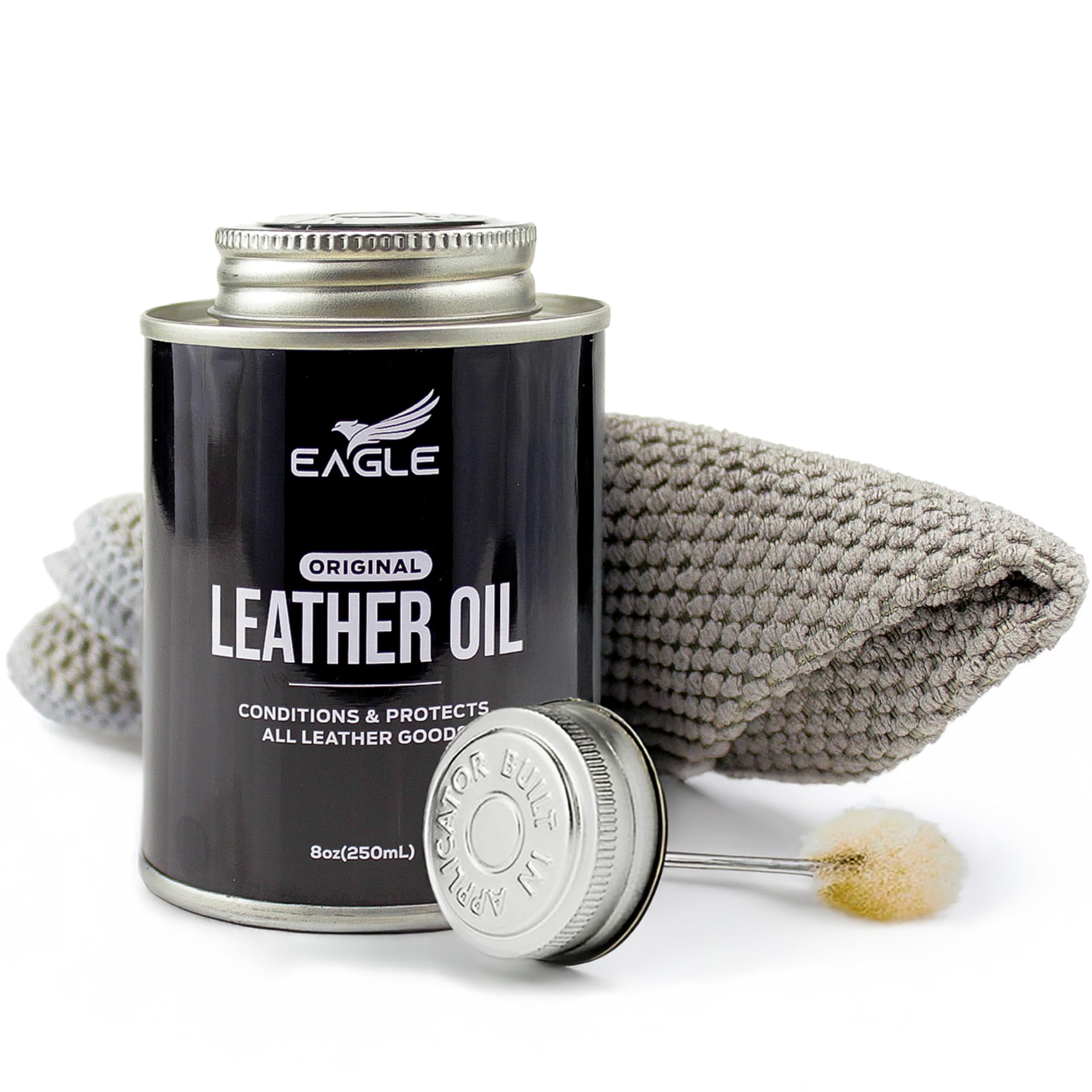 Eagle Leather Oil 8.45oz with Applicator & Premium Towel - All-Natural Mink Oil Conditioner for Boots, Shoes, Saddles, Furniture