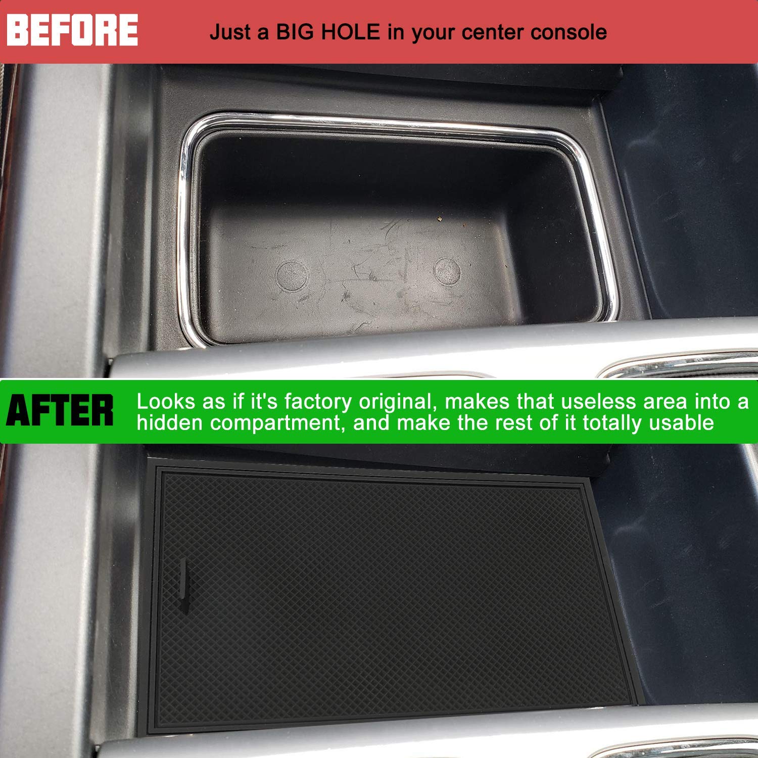 ROCCS Center Console Organizer Secret Compartment Cover Tray for GMC Sierra Accessories 2014-2018 1500 2500HD 3500HD Chevy Silverado 2014 2015 2016 2017 2018 2019 Black