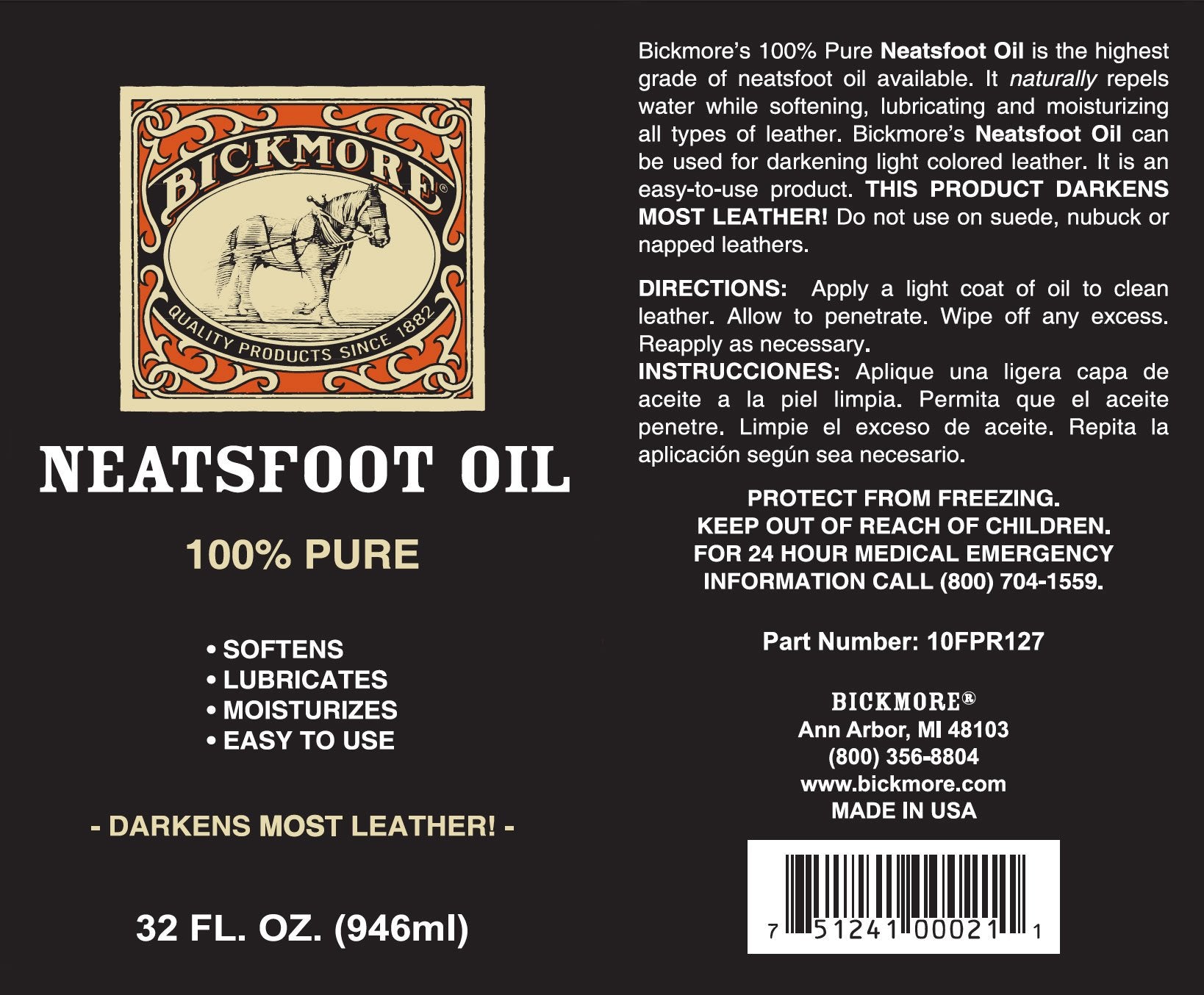 Bickmore 100% Pure Neatsfoot Oil 8 oz - Leather Conditioner and Wood Finish - Works Great on Leather Boots, Shoes, Baseball Gloves, Saddles, Harnesses & Other Horse Tack