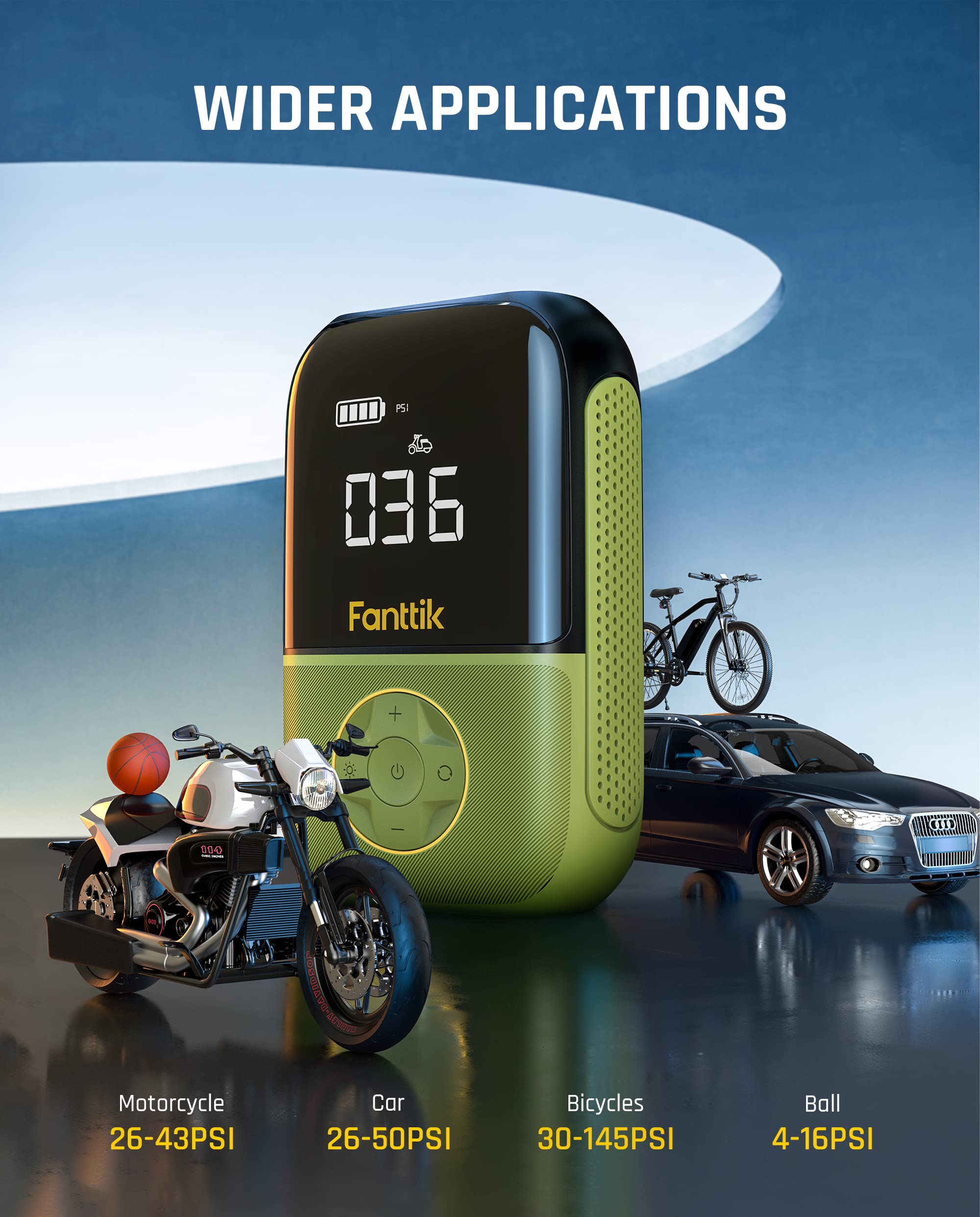 Fanttik X8 Portable Tire Inflator, Lightweight For Motorcycle Tire, Cordless Air Compressor Pump, Rechargeable Battery, 150Psi W