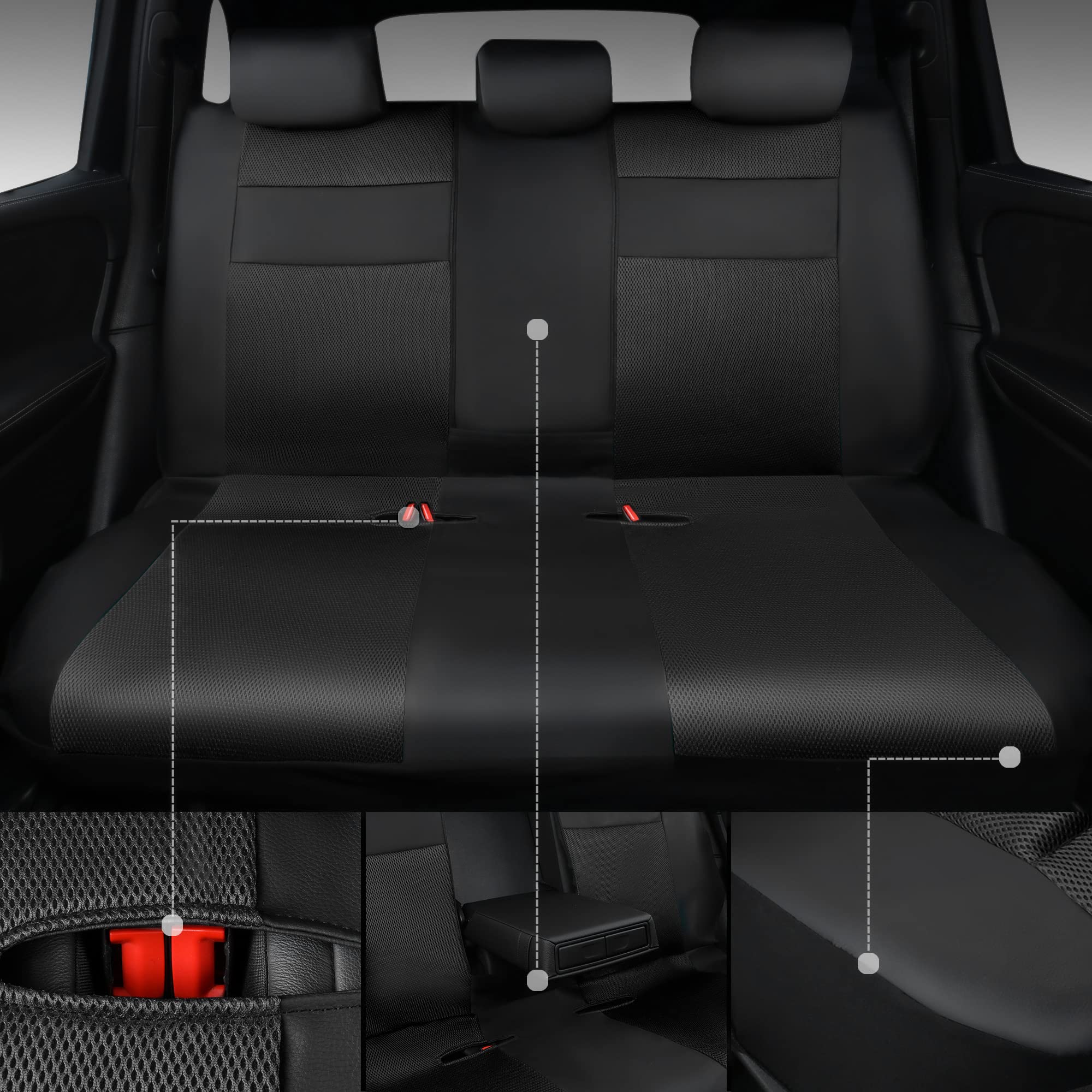 Car Pass Breatherable Air Mesh Car Seat Covers Full Set, 3D Foam Back Support Automotive Seat Covers, All Season Car Seat Cover