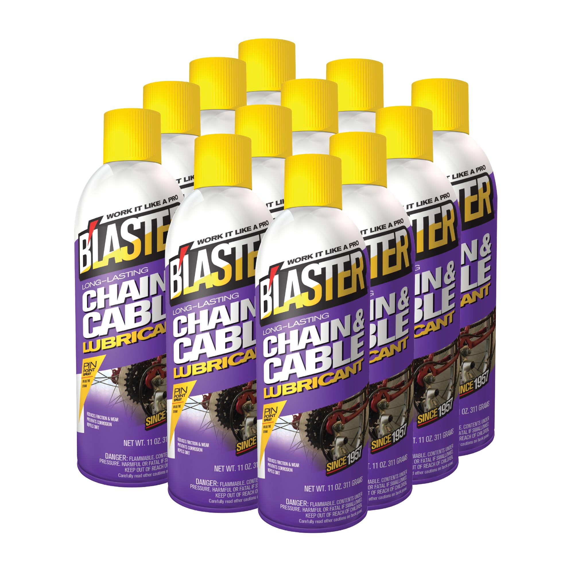 Blaster 16-CCL Long Lasting Chain and Cable Lubricant, 11 oz, Pack of 12 Aerosol Cans - Bike Chain Oil - Cable Lube