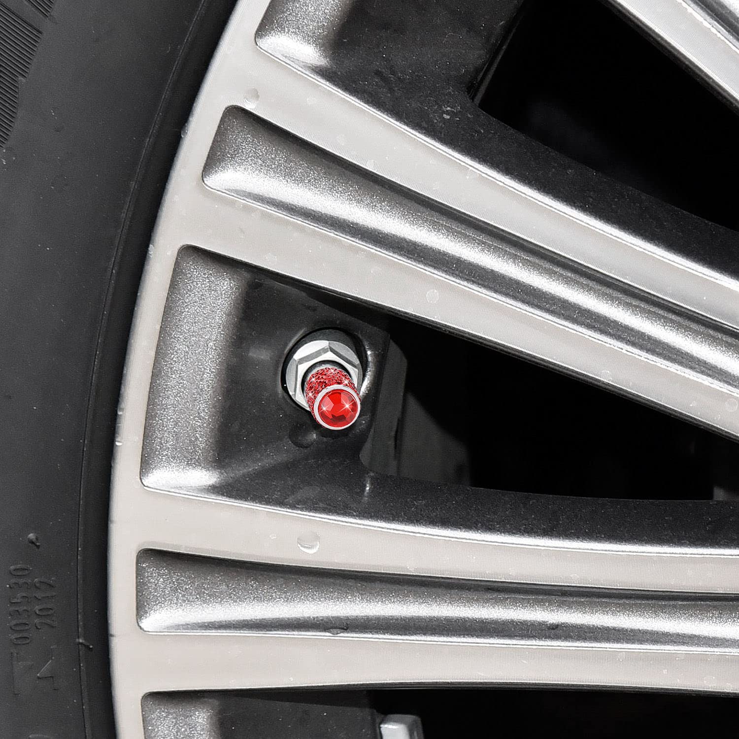 Tobequeen Bling Tire Valve Caps Red, 4 Pack Handmade Crystal Rhinestone Valve Stem Covers Universal Dustproof Bling Car Accessories For Car/Suv/Motorcycle/Bike(Red)