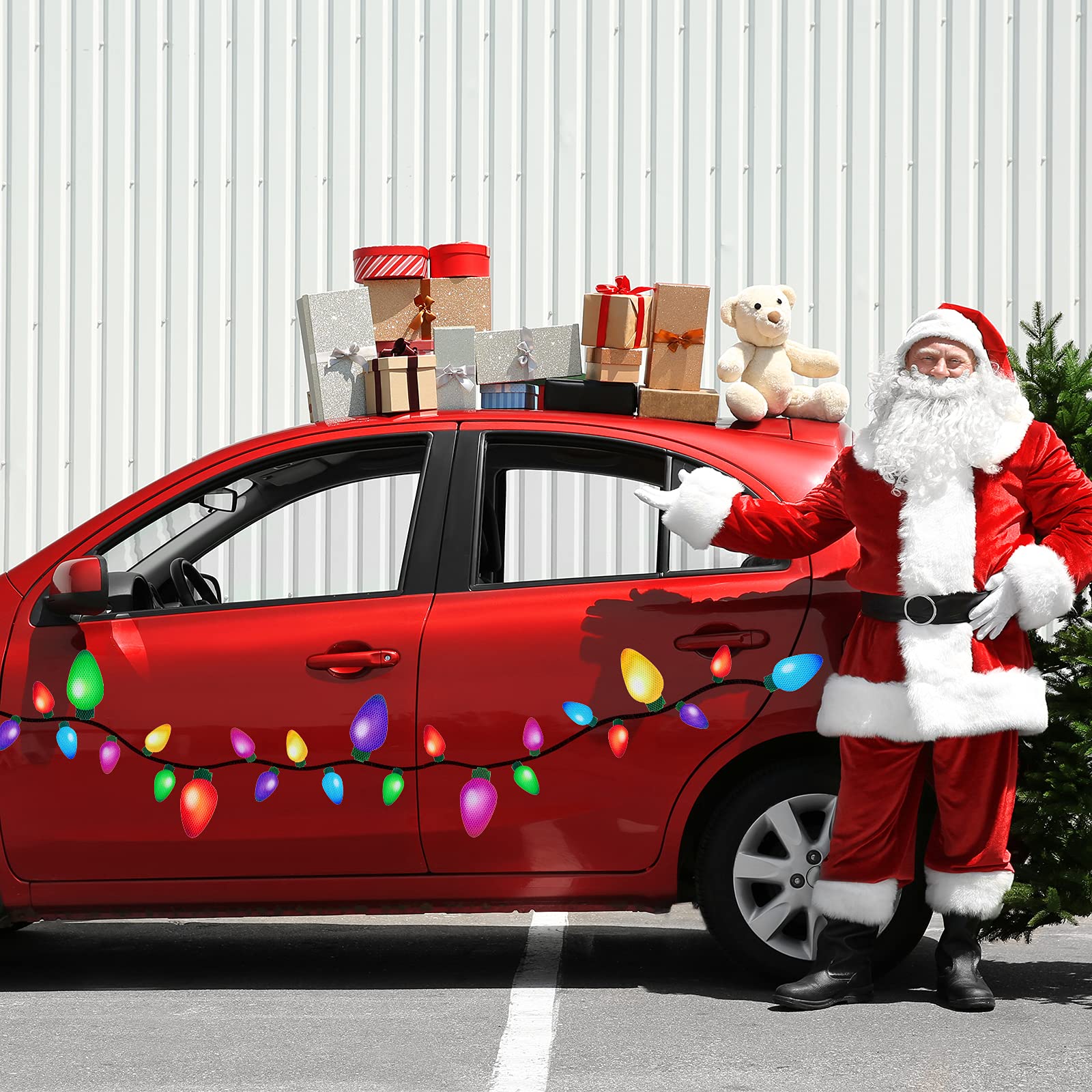 Whaline 49Pcs Christmas Reflective Car Magnets Set - Colorful Bulb Light Design, PET Material, Great for Garage, Refrigerator, and Mailbox Decor