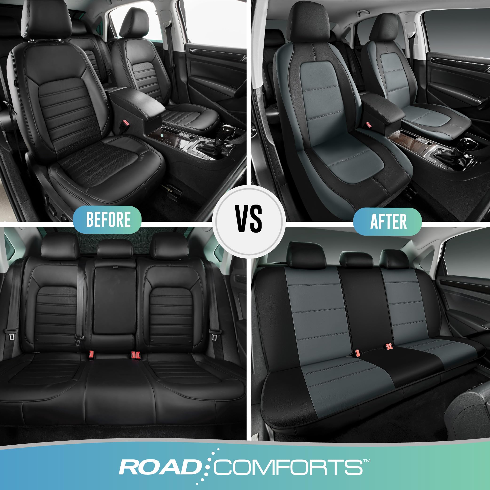 Road Comforts Car Seat Cover, Leather Full Set Car Seat Cover, Automotive Interior Cover, Universal Fit For Most Cars, Suvs And