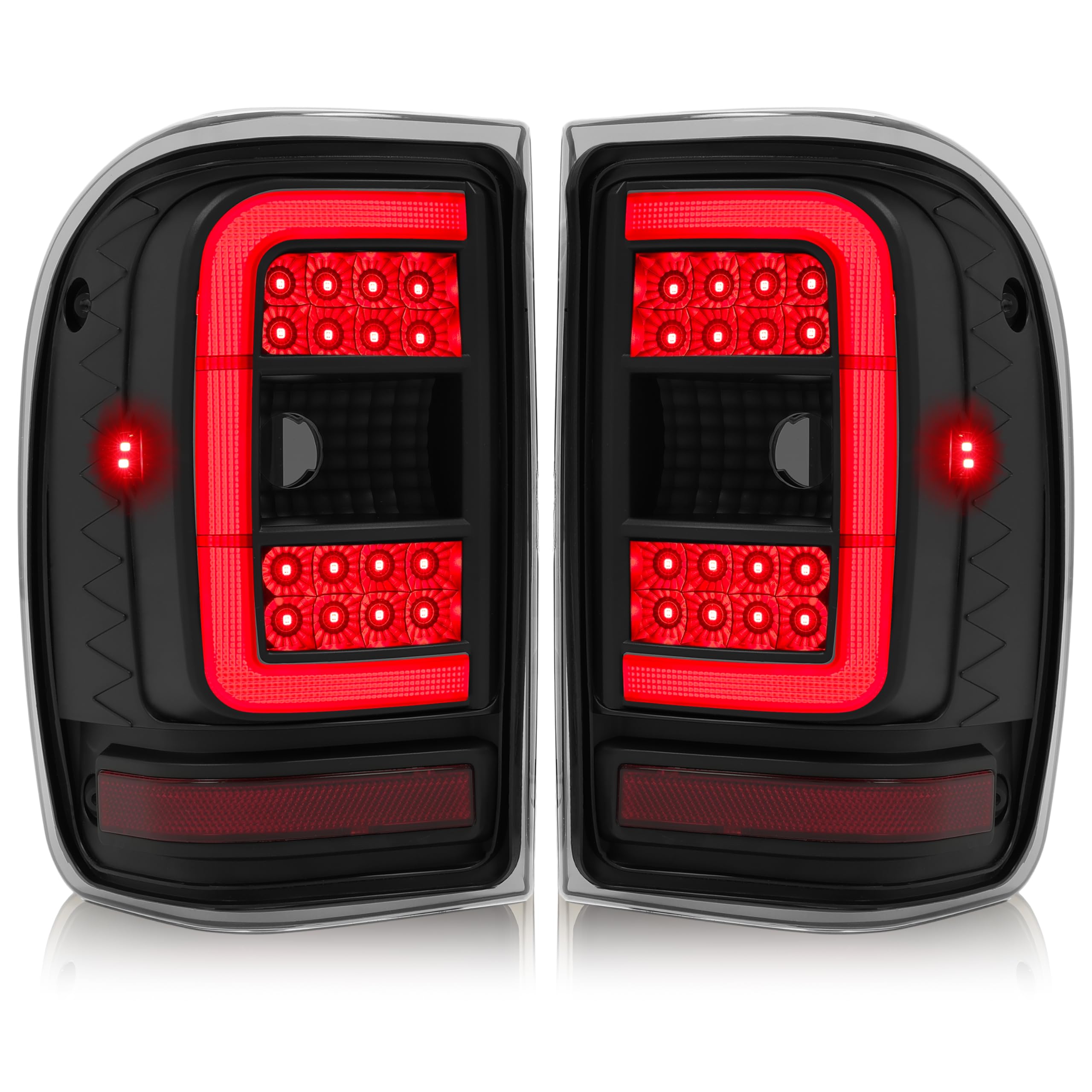 Hecasa Tail Lights Compatible With 2001-2011 Ford Ranger C-Type Led Tube Rear Brake Tail Lamps Assembly Driver And Passenger Side (Smoke Lens Black Housing)