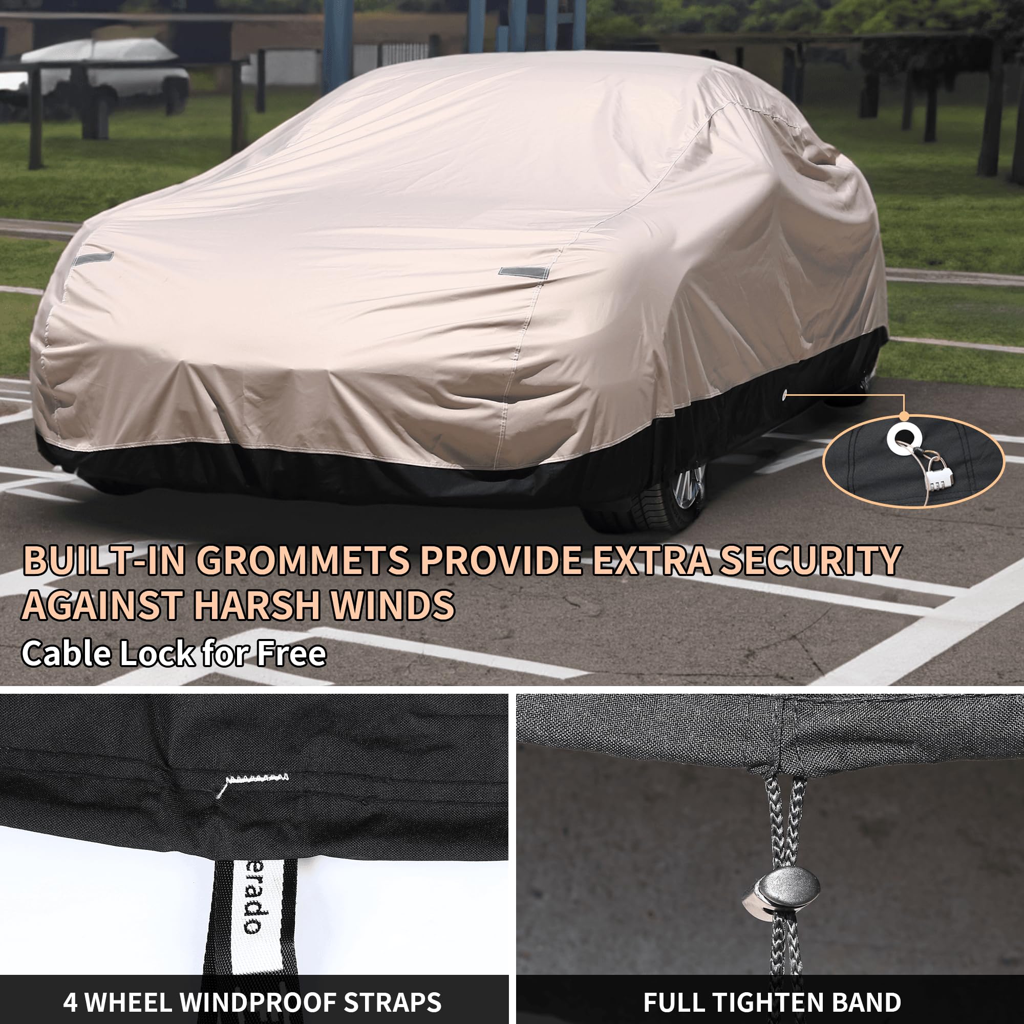 Coverado Car Cover Waterproof All Weather, Car Cover For Sedan Sport Car With Locking Cable, Outdoor Car Cover Rain Snow Uv Prot