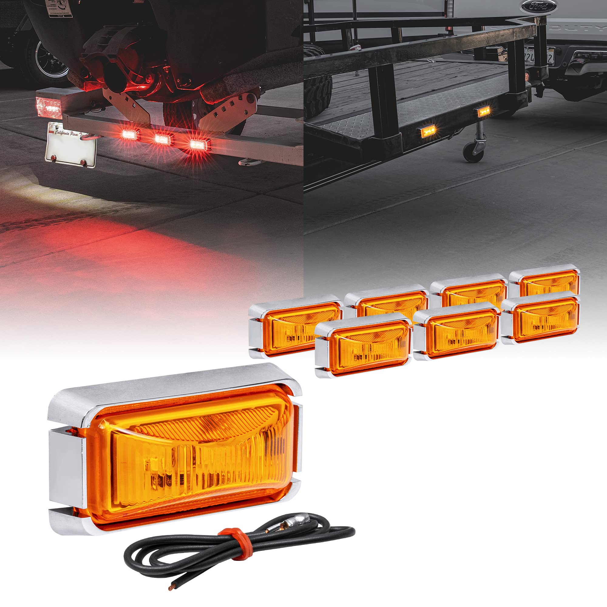True Mods 8Pc 2.5'' 2.5'' Amber Led Trailer Marker Light W/Chrome Bezel [Dot Fmvss 108] [Sae P2Pc] [Surface Mount] [Waterproof I