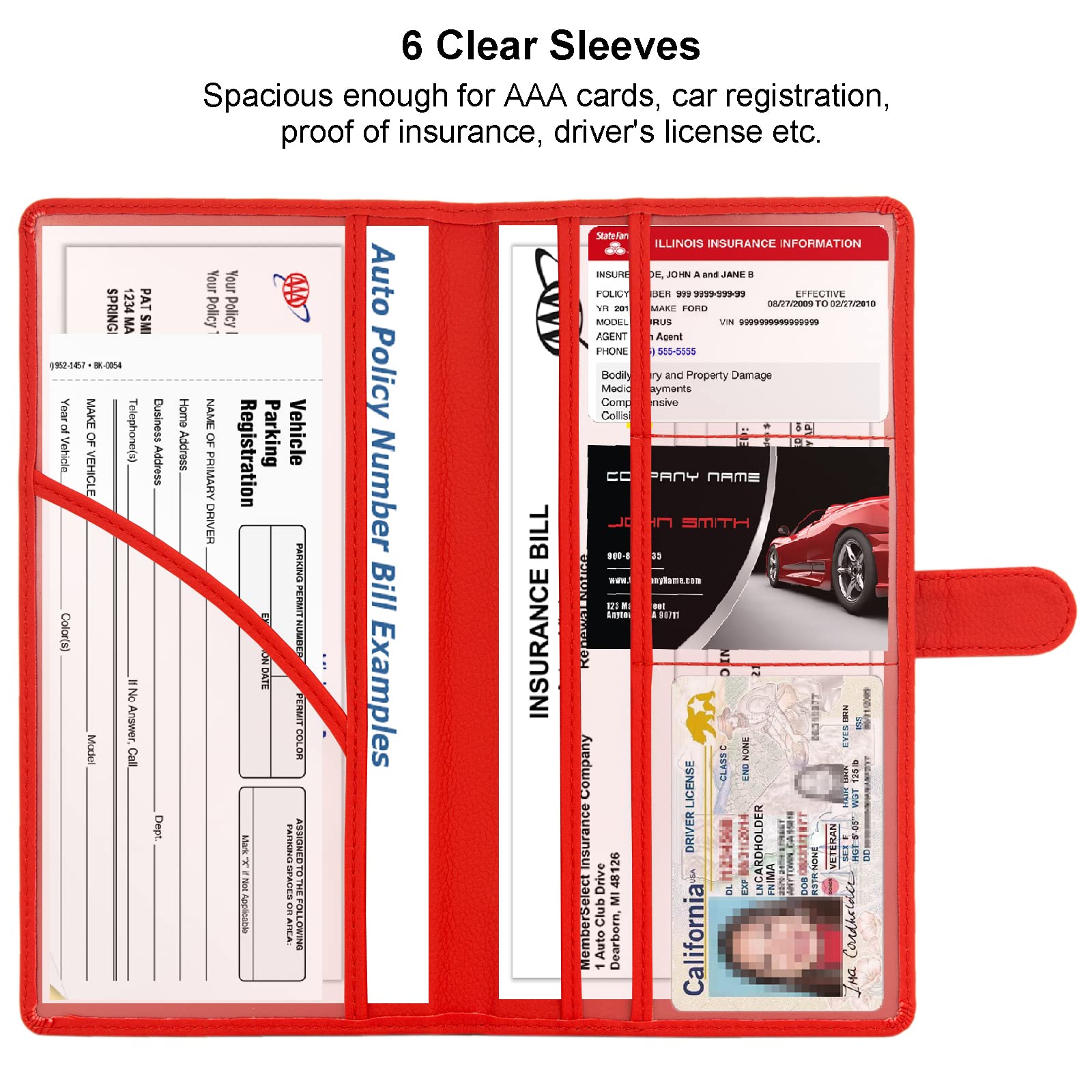 Srandme Car Registration And Insurance Holder, Leather Magnetic Shut Vehicle Glove Box Organizer For Document, Card, Driver Lice