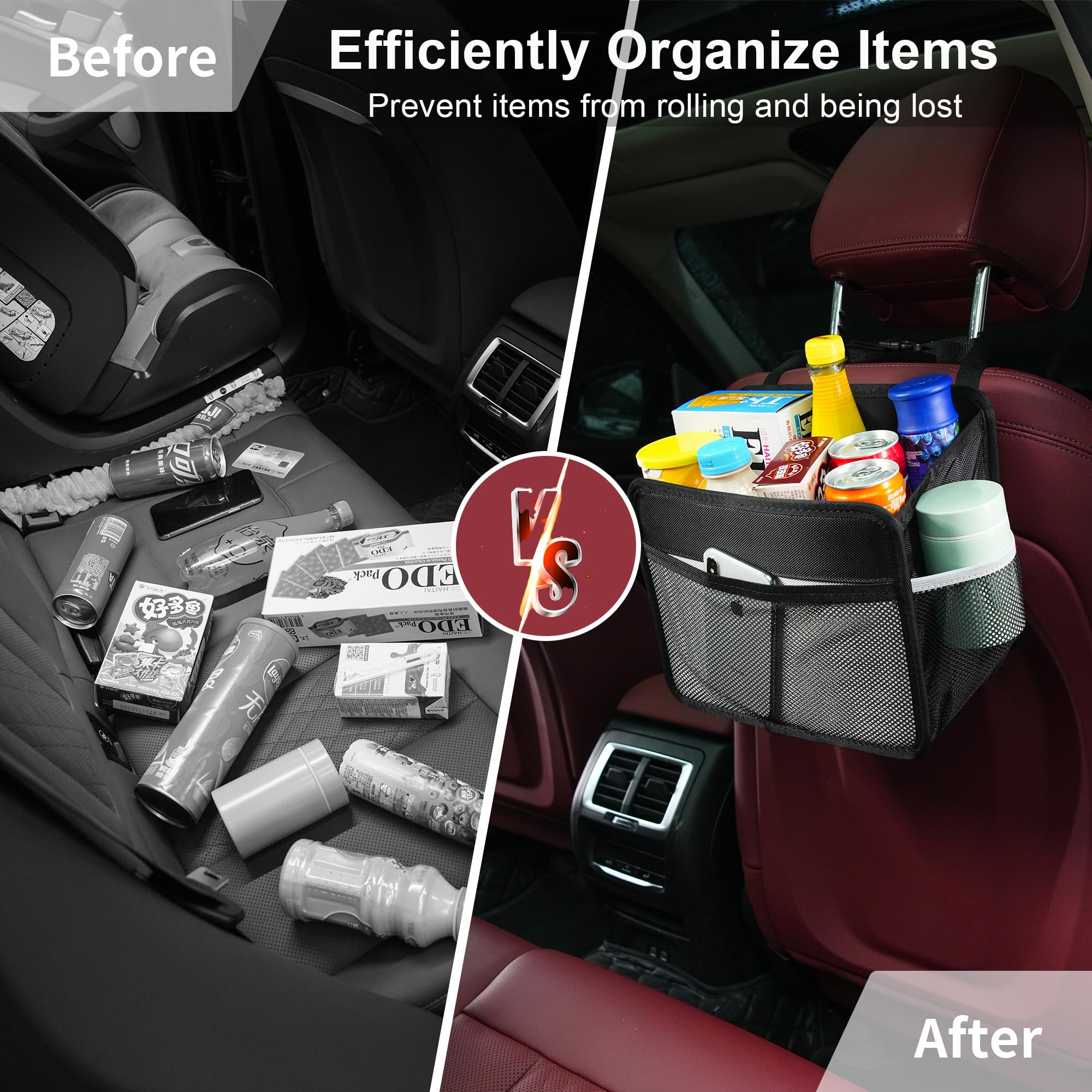 Uplien Car Back Seat Organizer And Storage Bag, Premium 1680D Oxford Cloth Collapsible Universal Hanging Car Seat Back Organizer