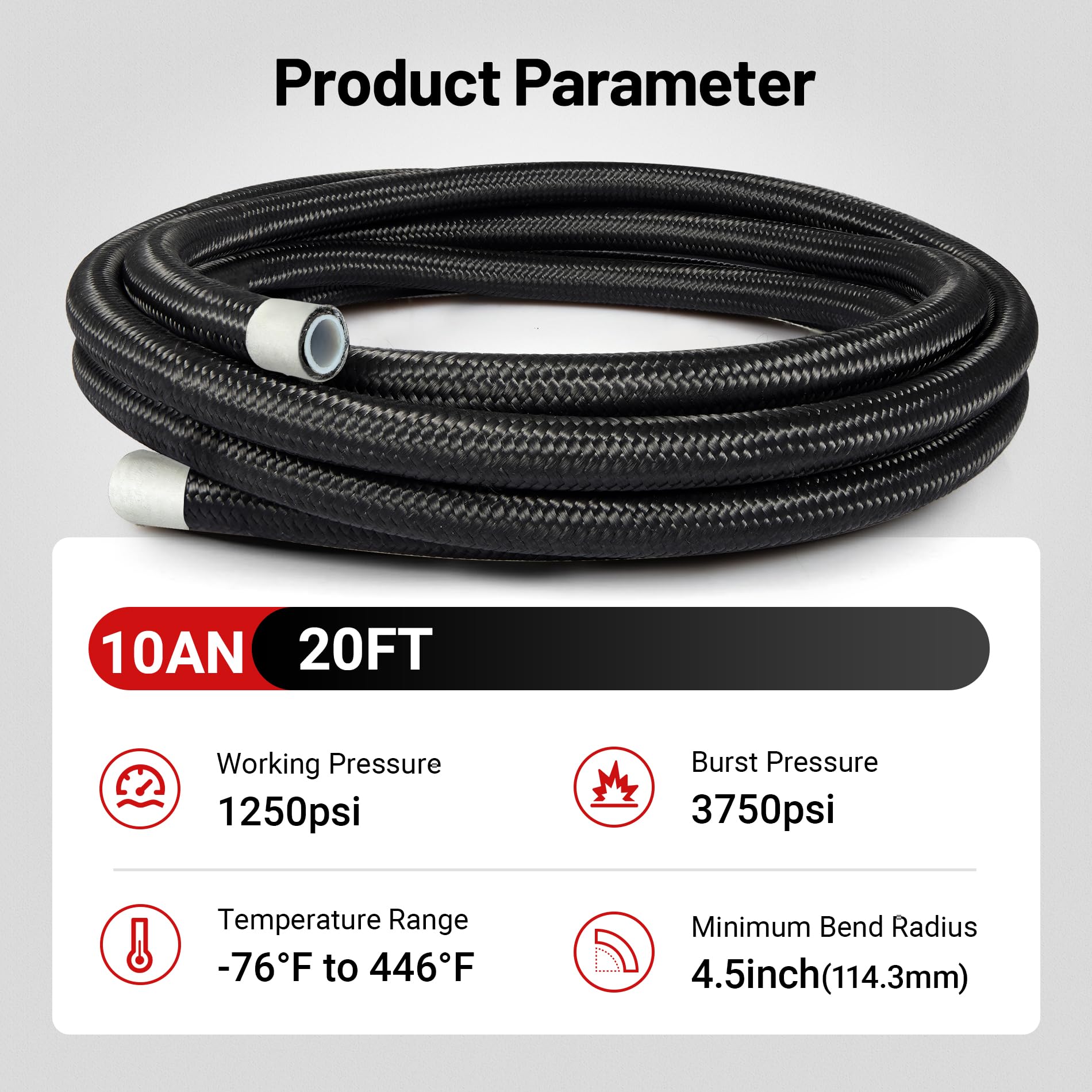 Evil Energy 10An Ptfe Fuel Hose Line, An10 Fuel Line E85 Nylon Braided 20Ft Black