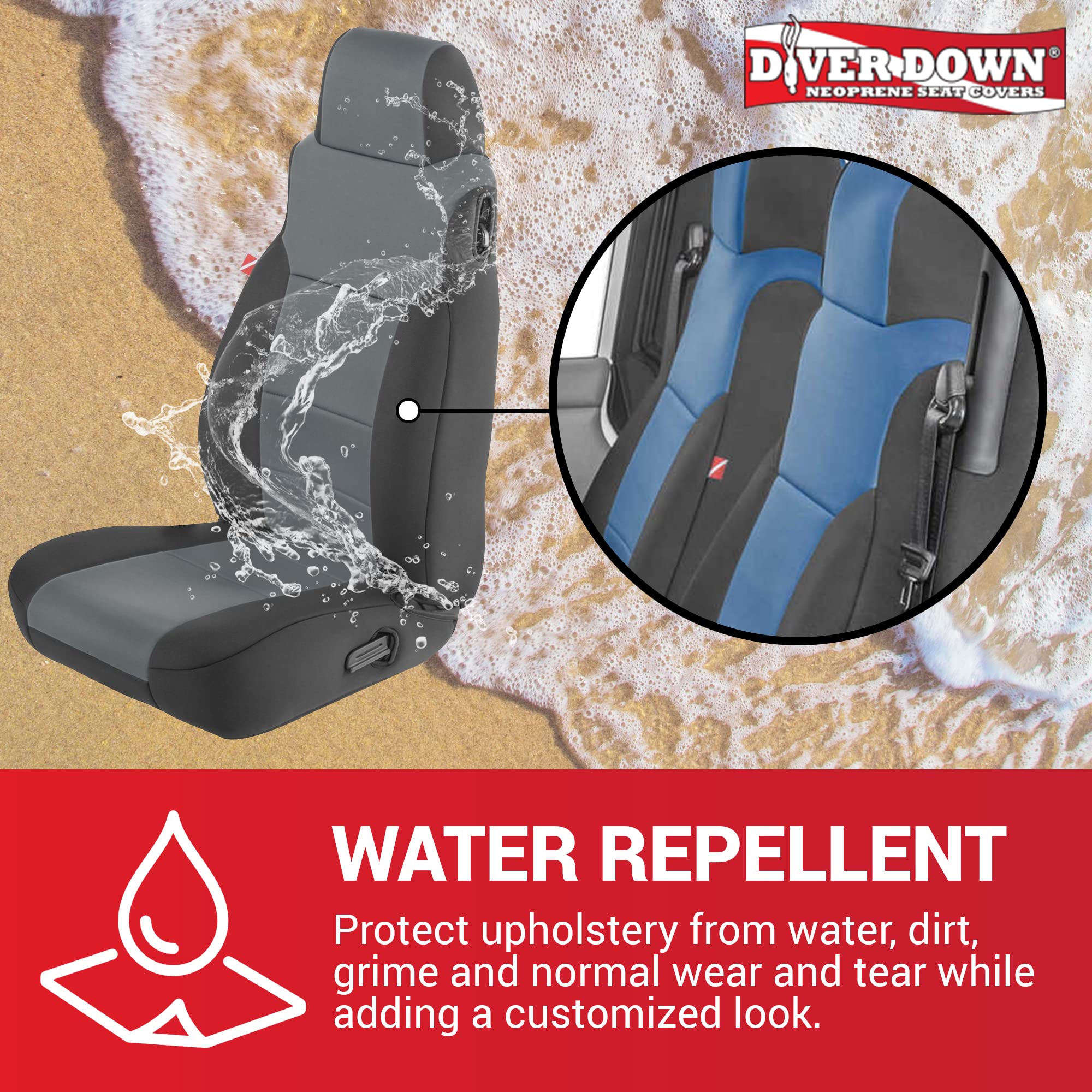Diver Down Neoprene Seat Cover Set - Fits Jeep Tj 1997-2006 Wrangler - Front And Back Seat Set-Waterproof Custom Fit Seat Covers