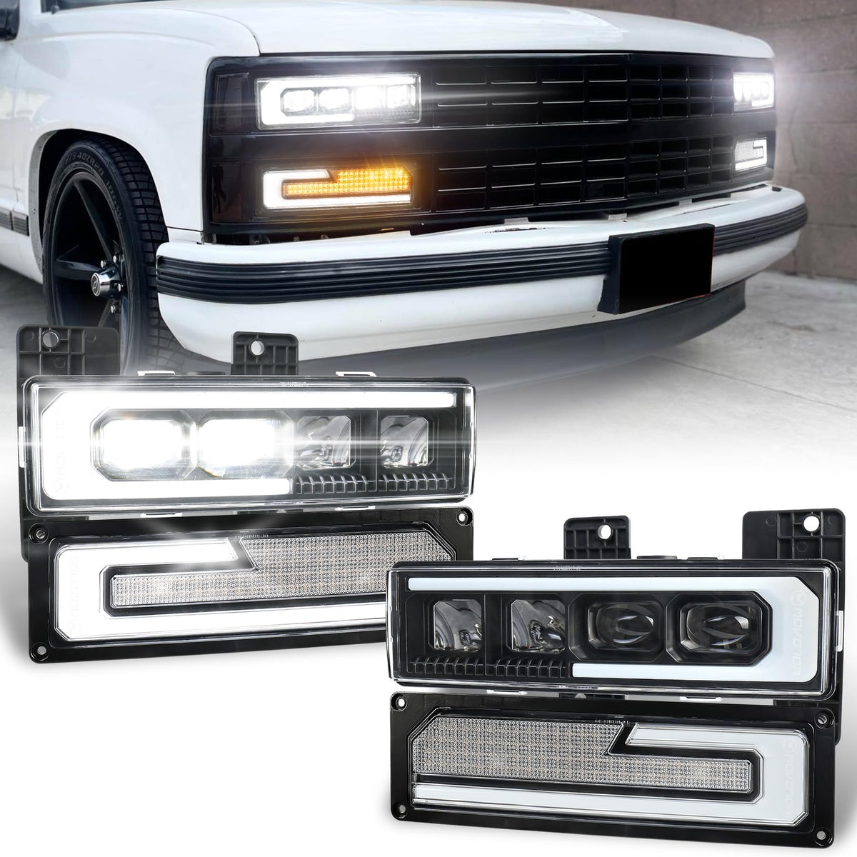 Movotor Led Headlight Assembly 500% Bright Anti-Glare Headlights With Welcome Drl Turn Signal Compatible With 1988-1998 Chevy Gm