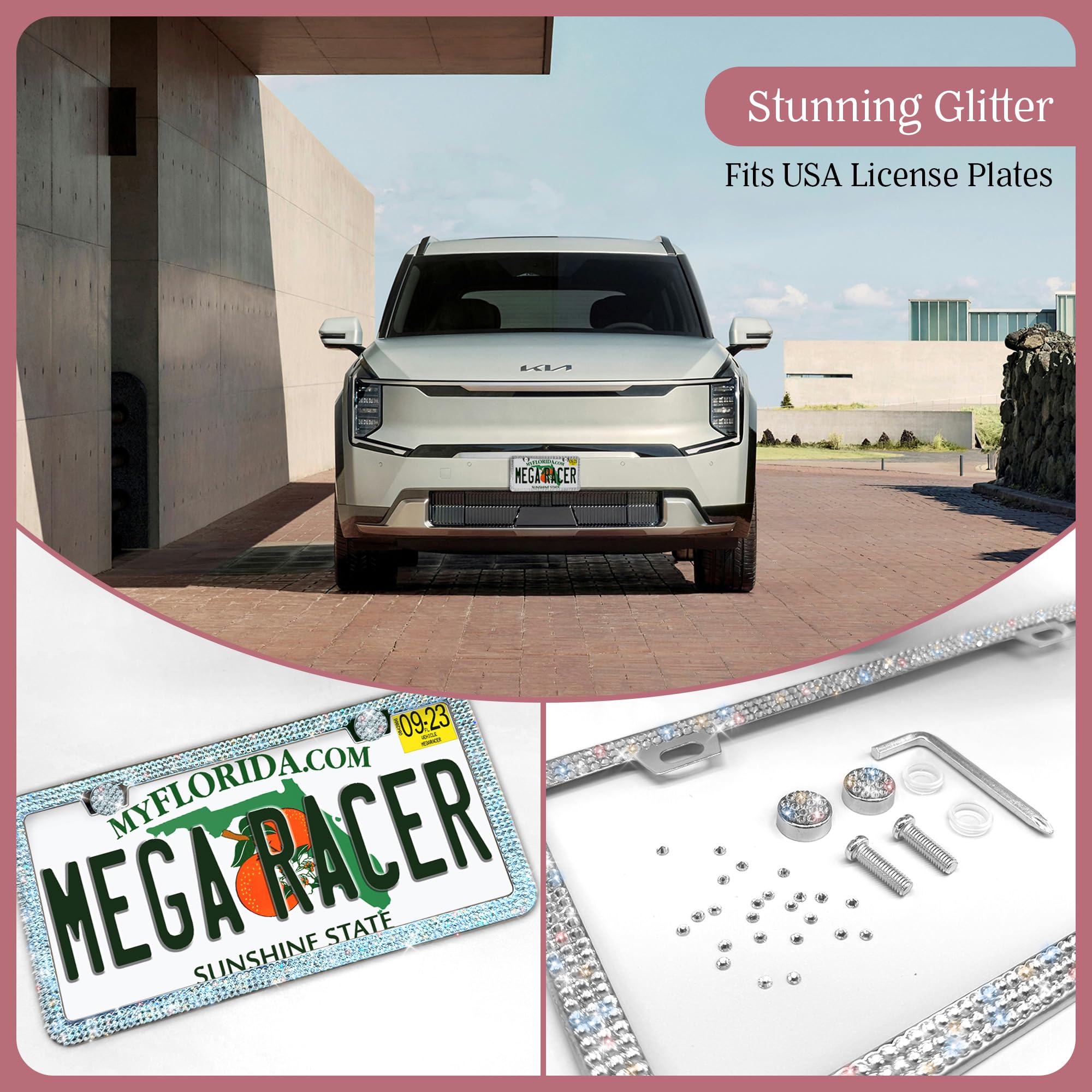 Bling License Plate Frame For Women | Rhinestone Car License Plate Frames For Women | Car Plate Frame | Diamond Bedazzled Sparkl