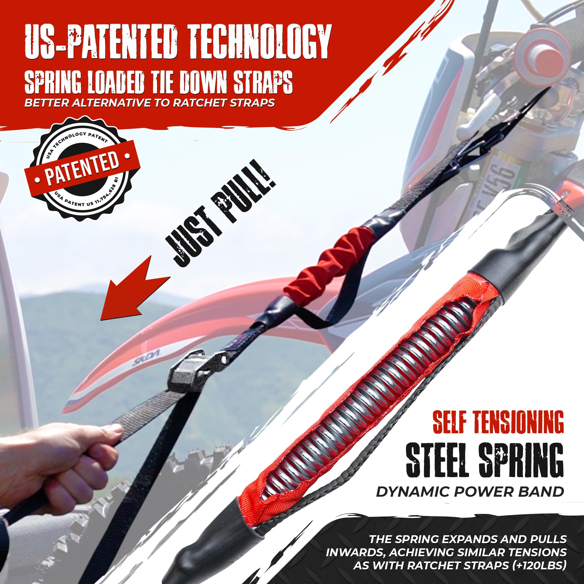 Torkstrap M500 | 14' X 1'' Self Tensioning Tie Down Straps - Automatically Adapt To Load Shifts - 1,500Lb Break Strength - Pull