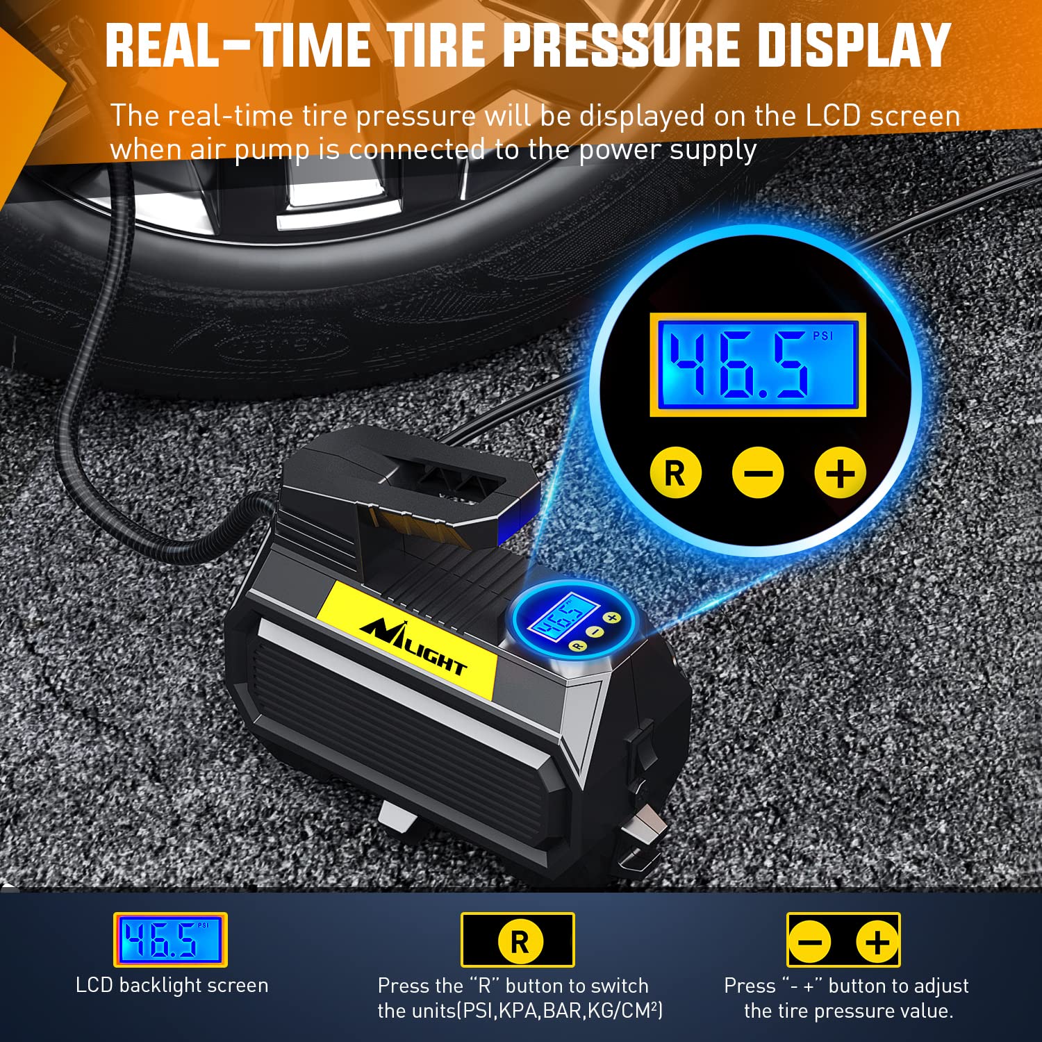 Nilight Tire Inflator Air Compressor Portable Air Pump For 12V Dc Car Tires With Digital Pressure Gauge 150Psi Auto Tire Pump Wi