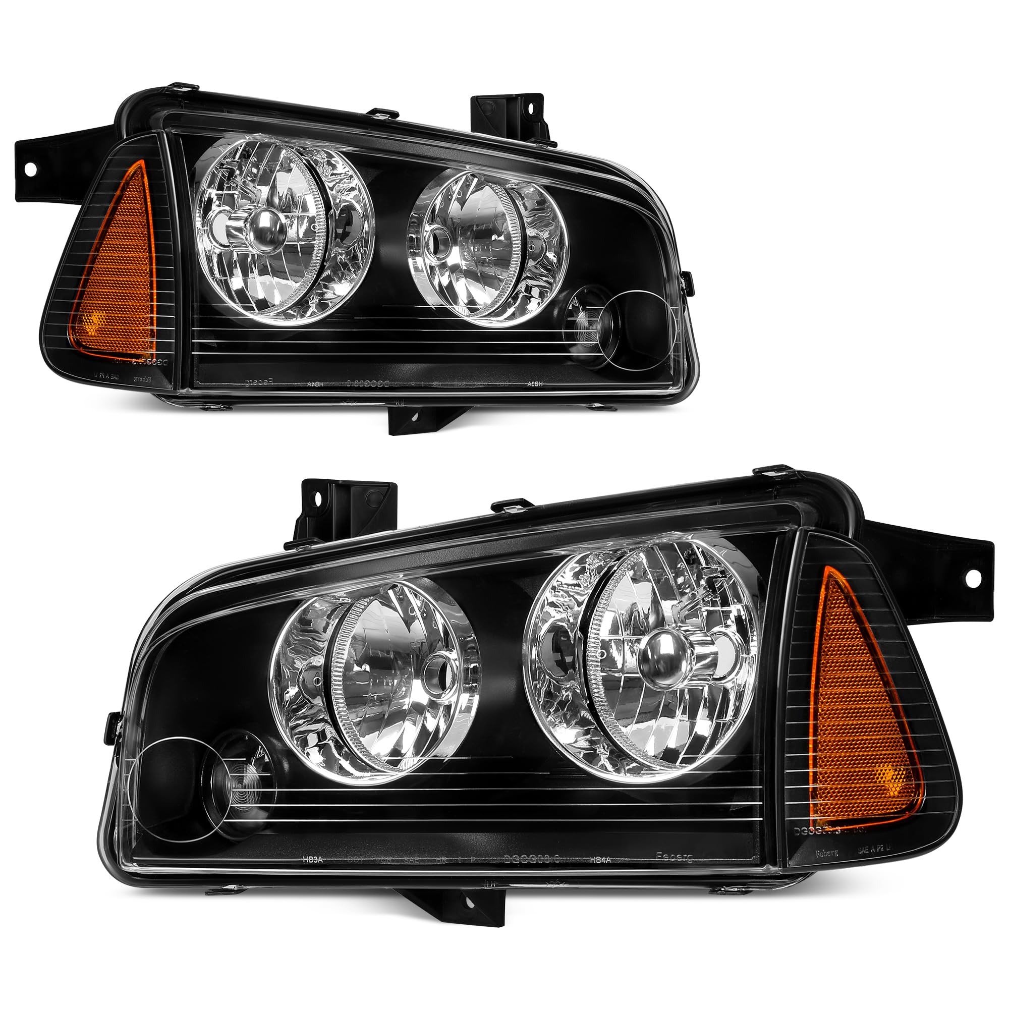 Autosaver88 Headlight Assembly Compatible With 2006-2010 Dodge Charger Black Housing Amber Reflector With Corner Signal Lights